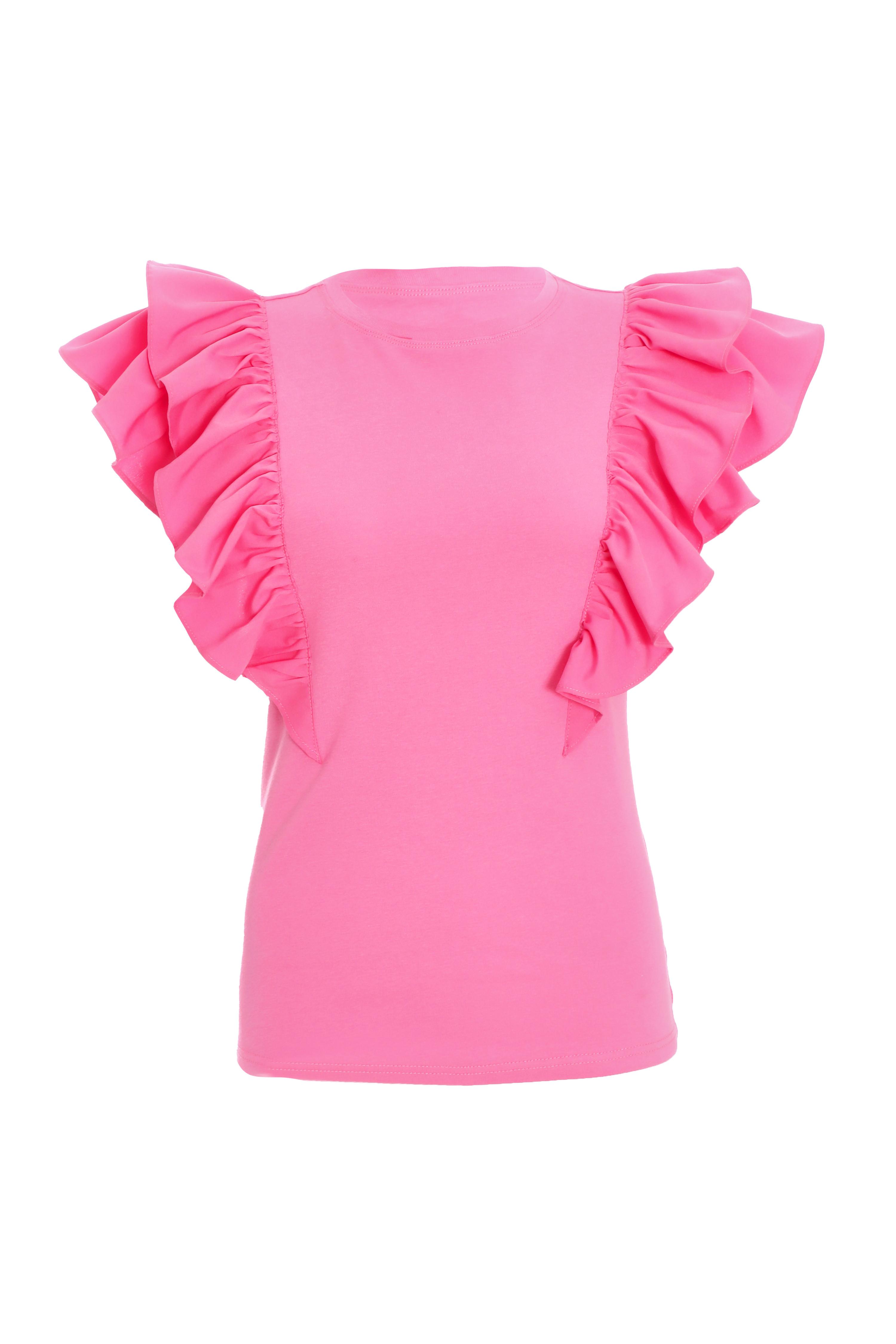 Pink Double Frill Sleeve Top - QUIZ Clothing