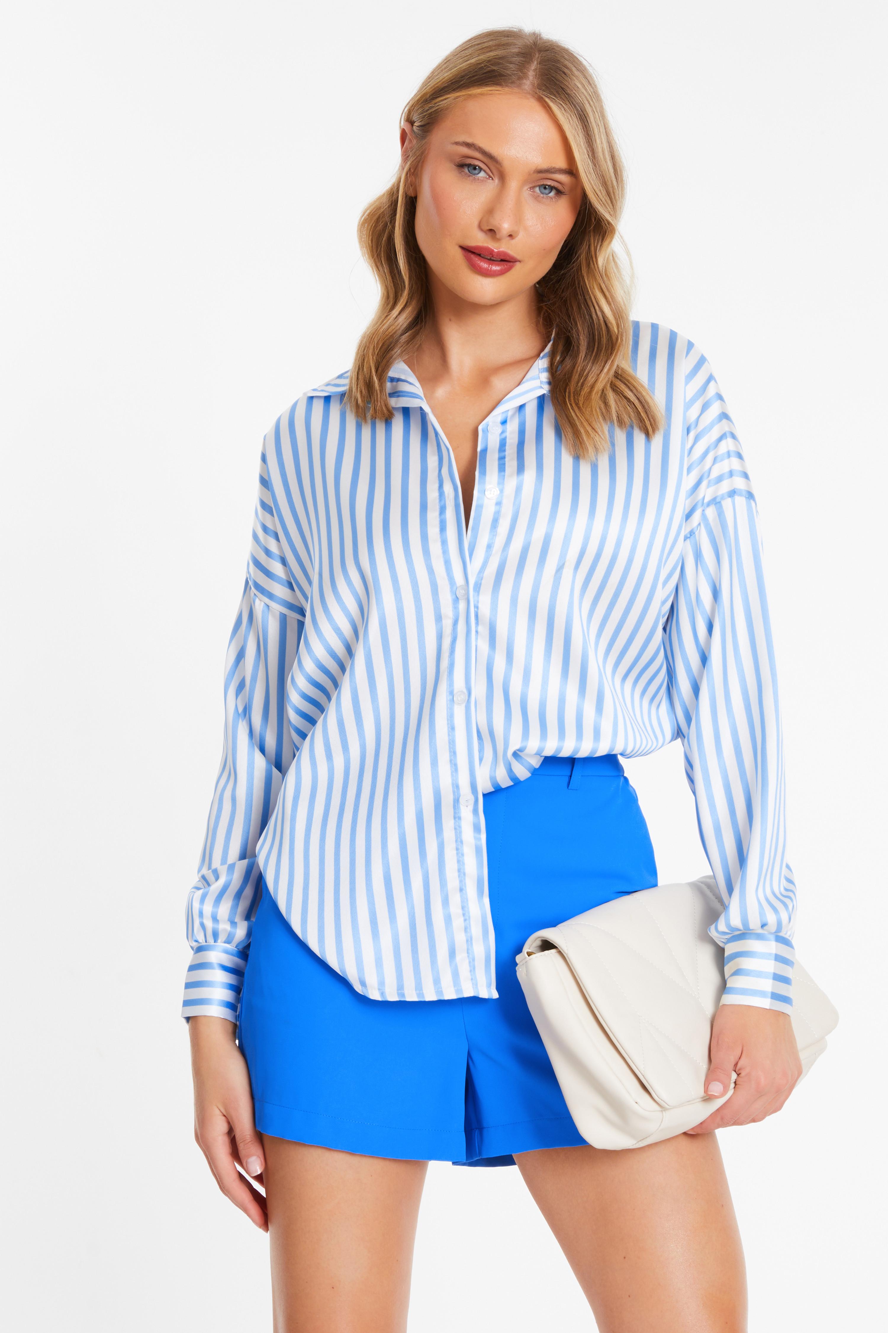Blue Stripe Print Satin Shirt