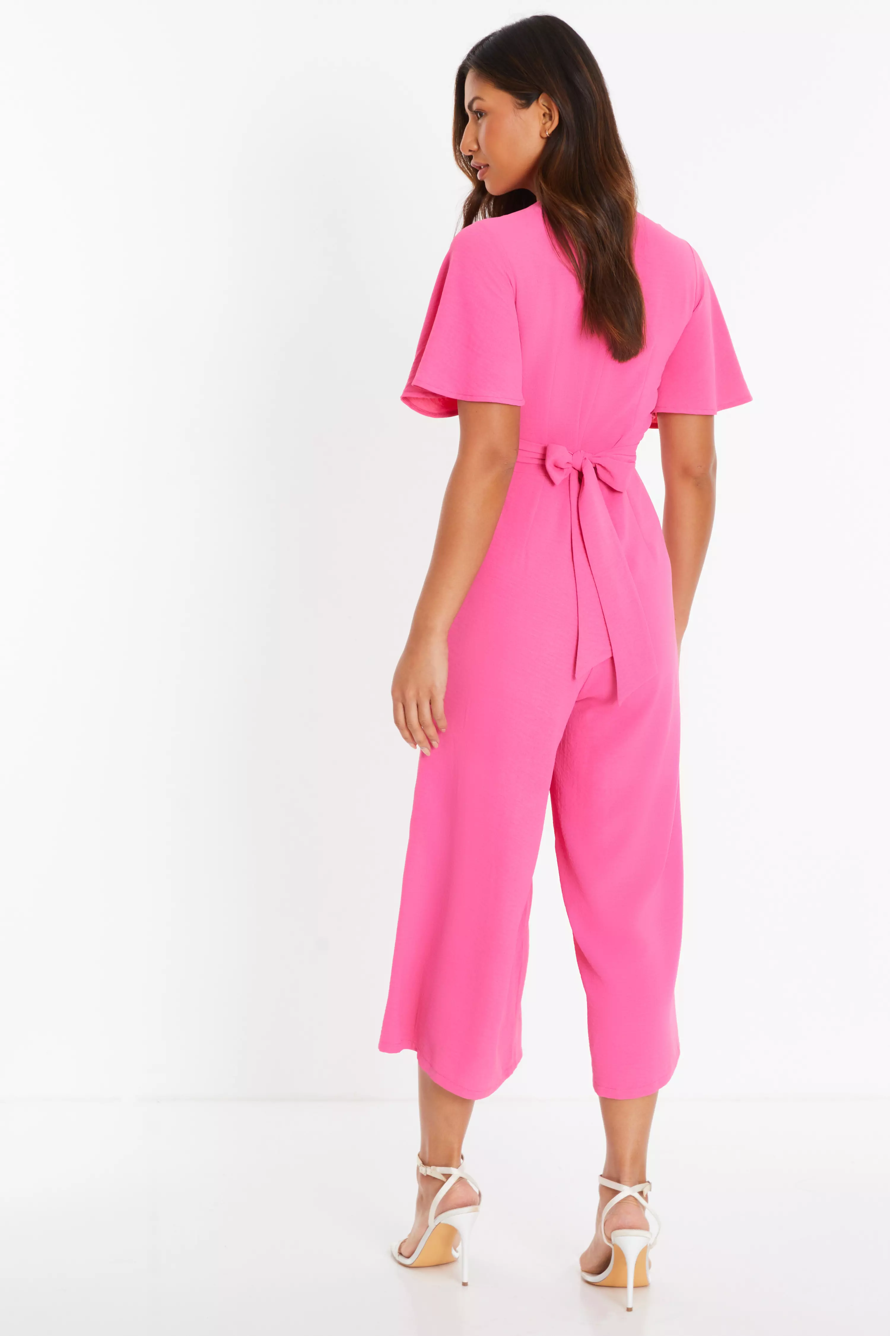 Pink Wrap Front Culotte Jumpsuit QUIZ Clothing