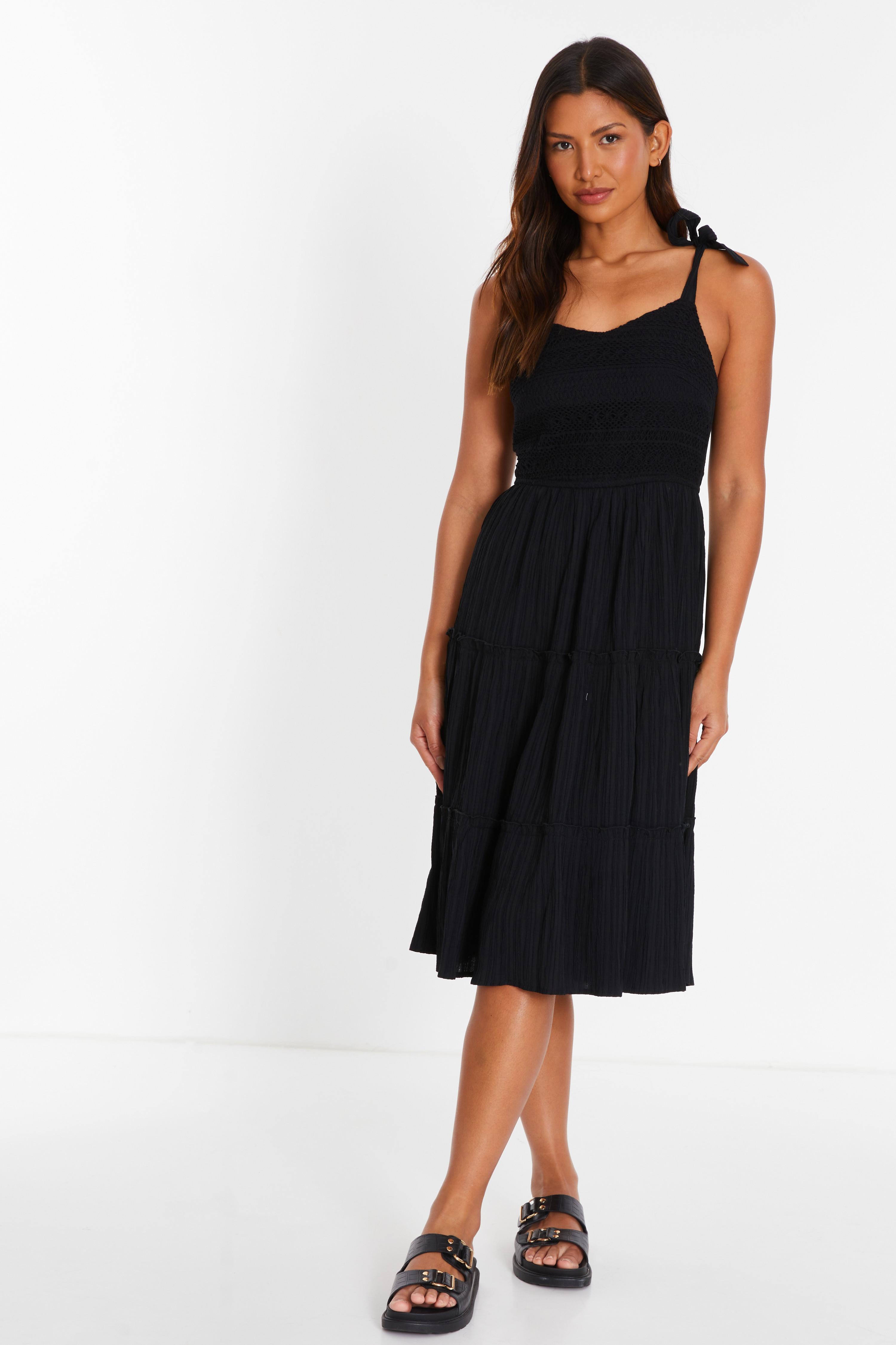 Black Strappy Tiered Midi Dress