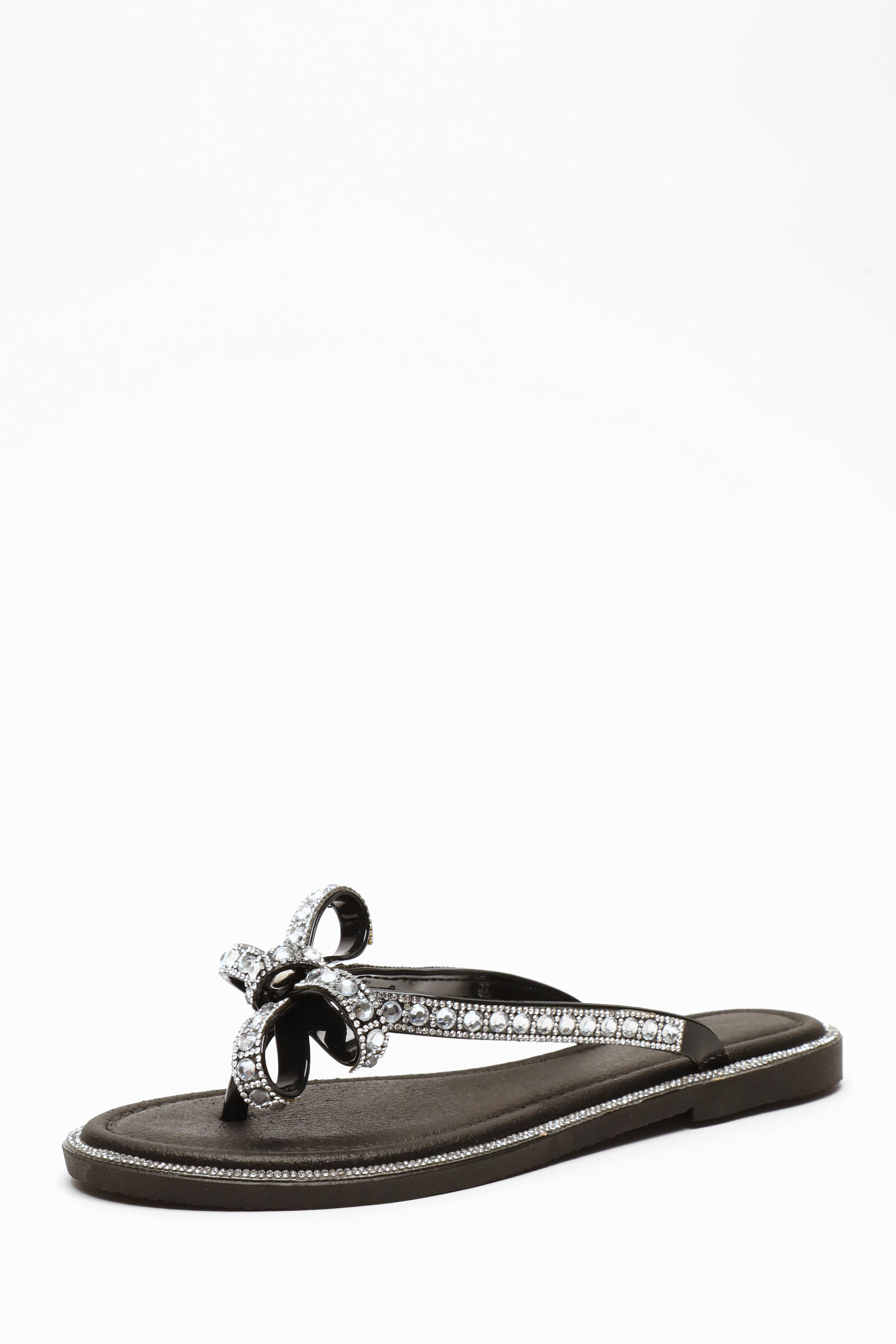 Black diamante flip flops online