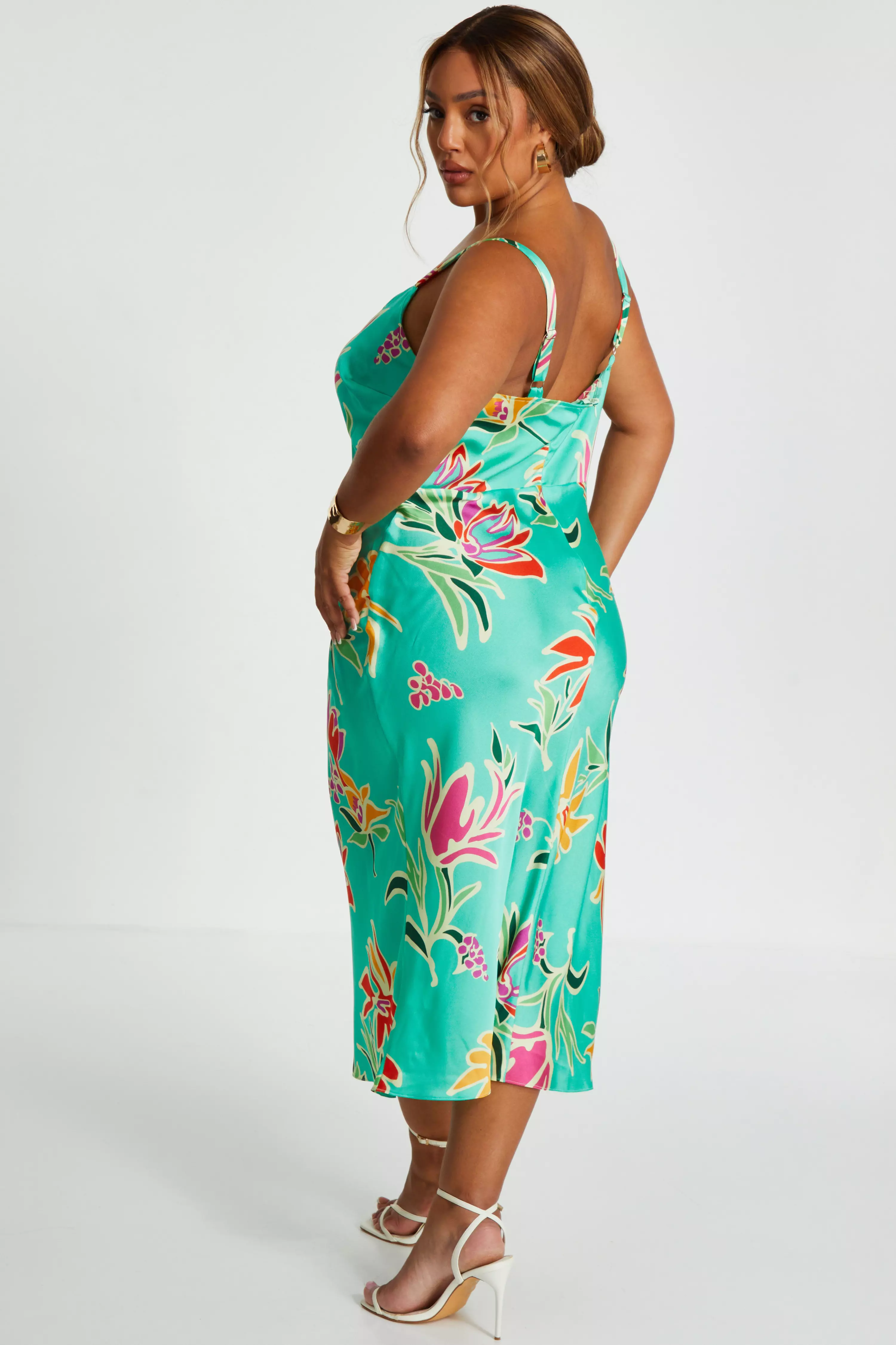 Curve Mint Tropical Print Midaxi Dress QUIZ Clothing