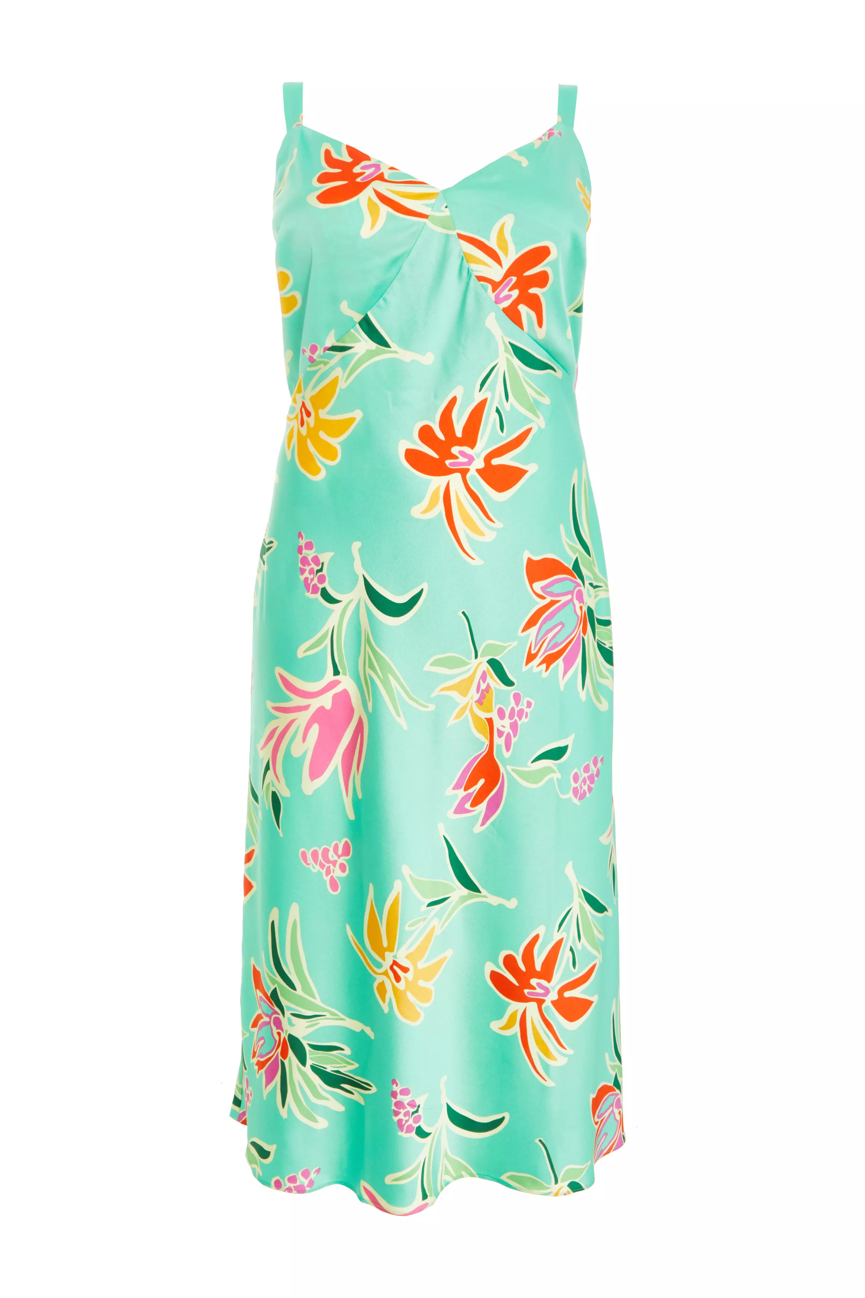 Curve Mint Tropical Print Midaxi Dress QUIZ Clothing