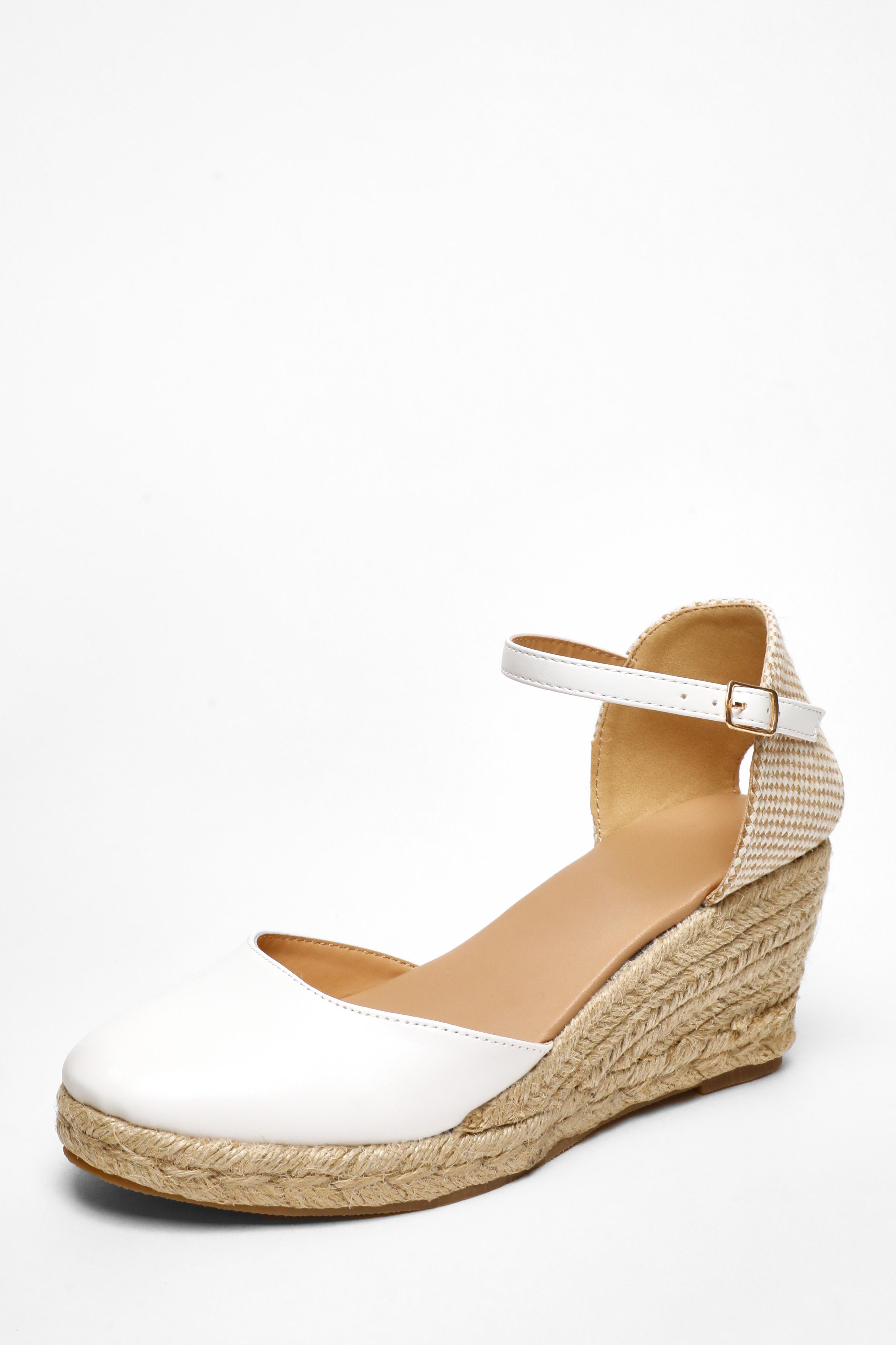 White Faux Leather Low Woven Wedges QUIZ Clothing