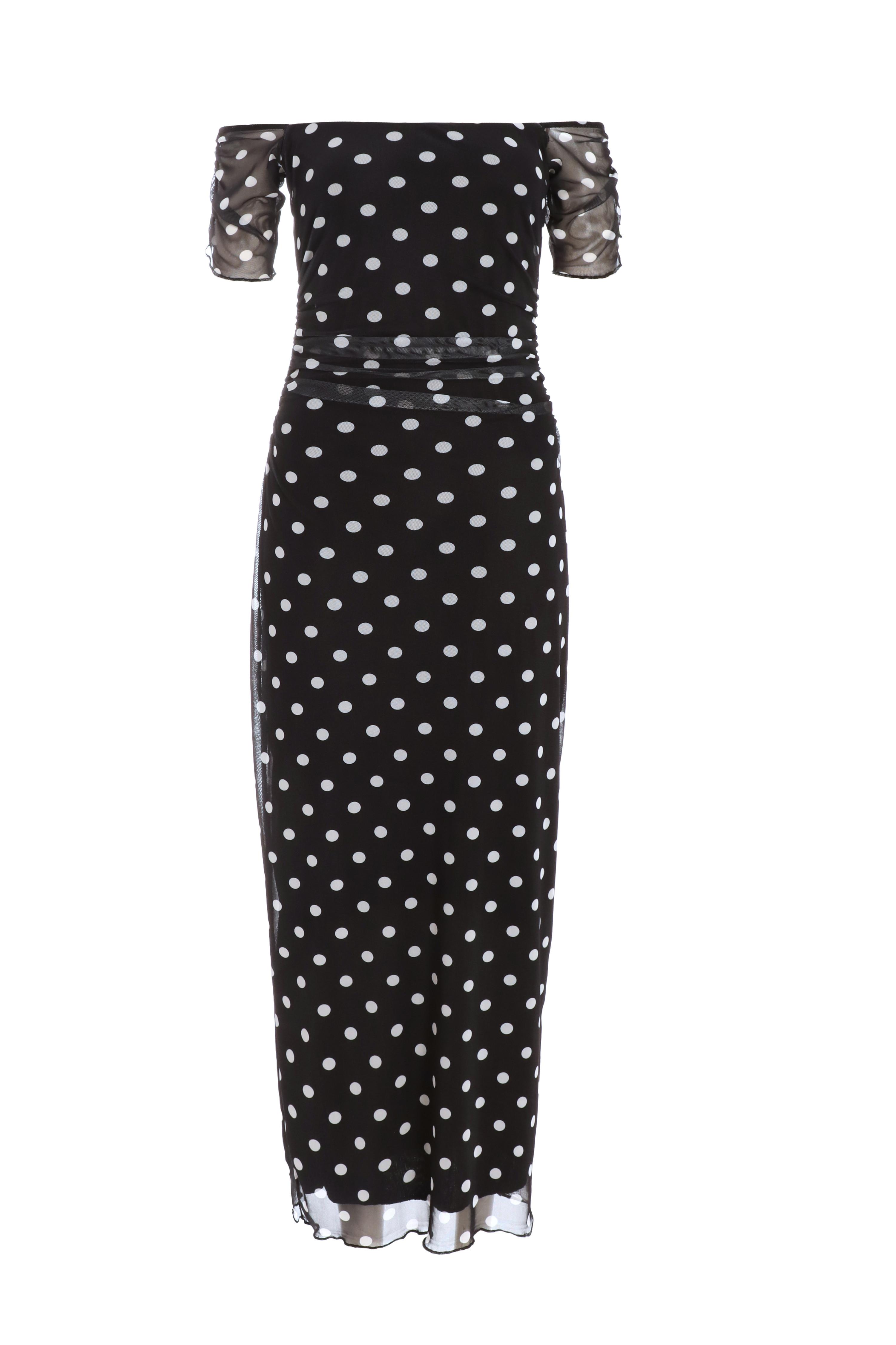 Black polka dot fashion bardot dress