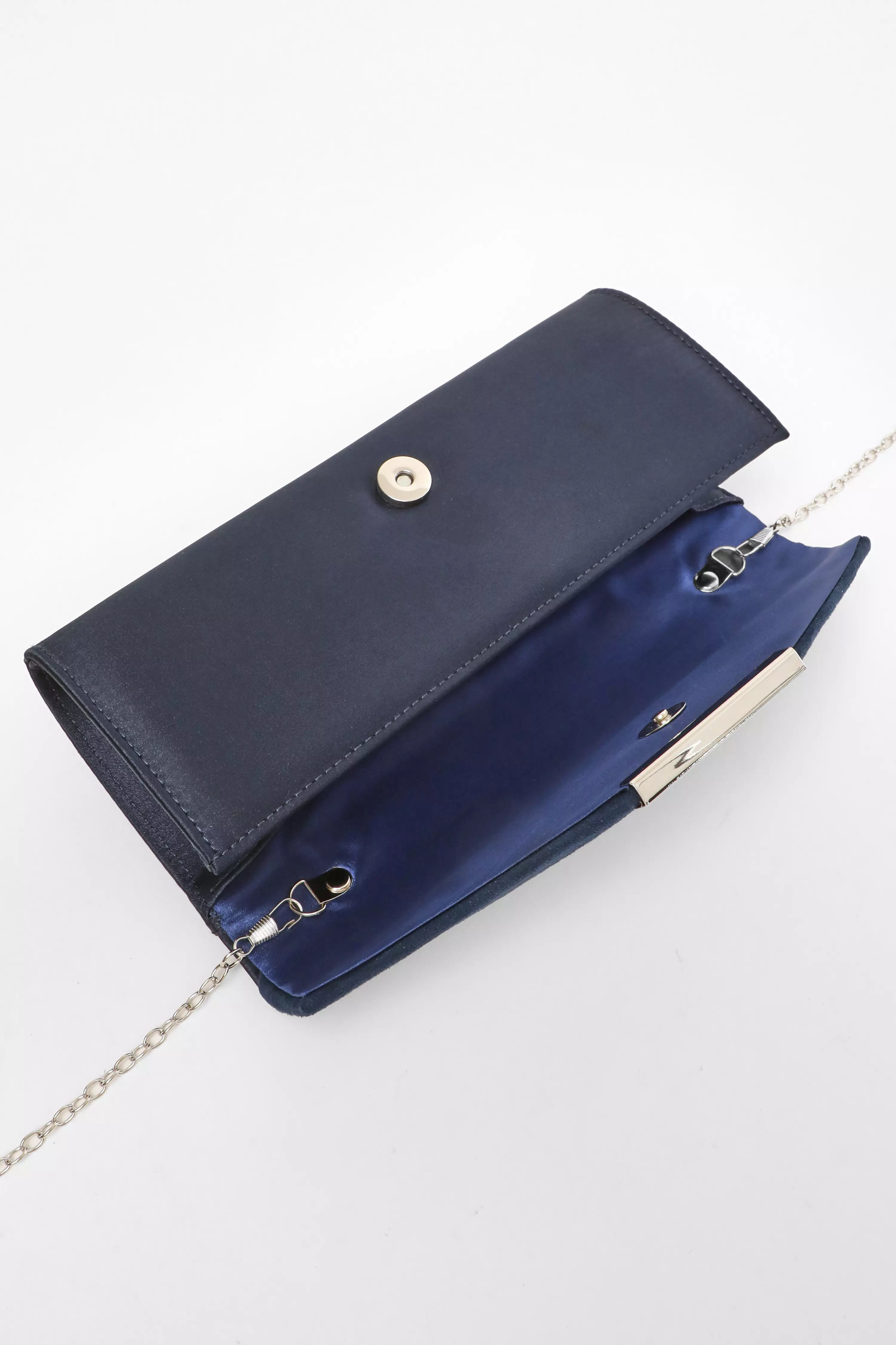 Navy Satin Fold Clutch Bag QUIZ Clothing