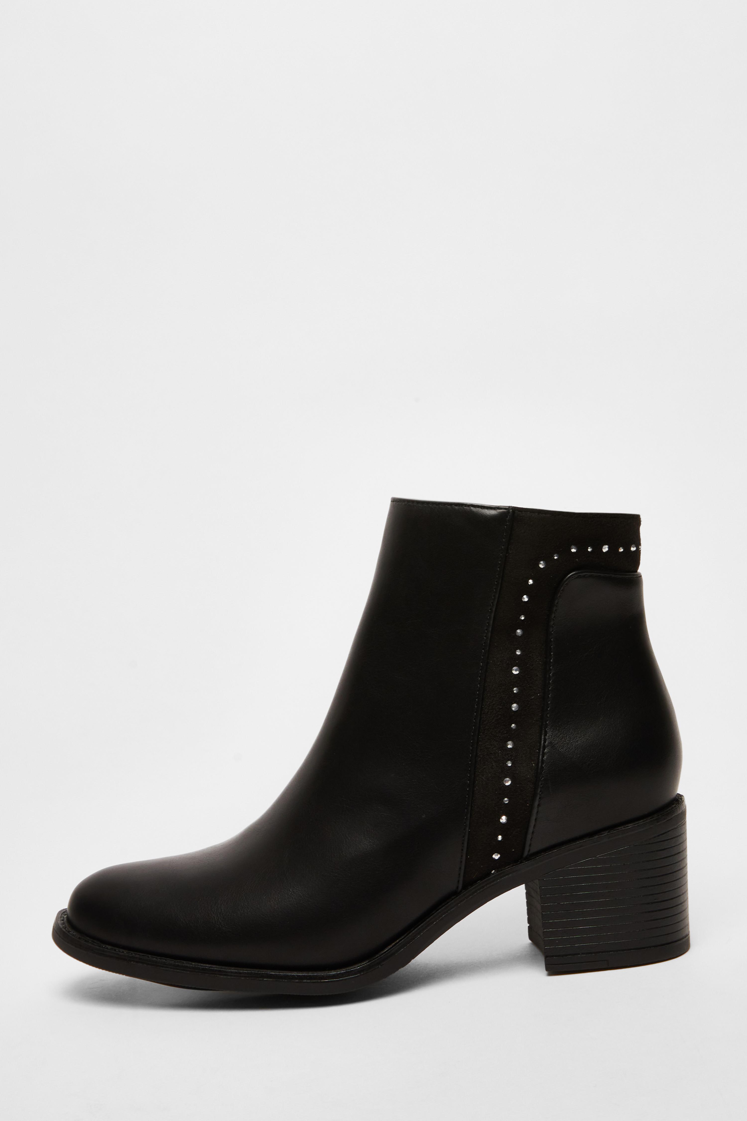 Black Faux Leather Embellished Ankle Boot QUIZ Clothing