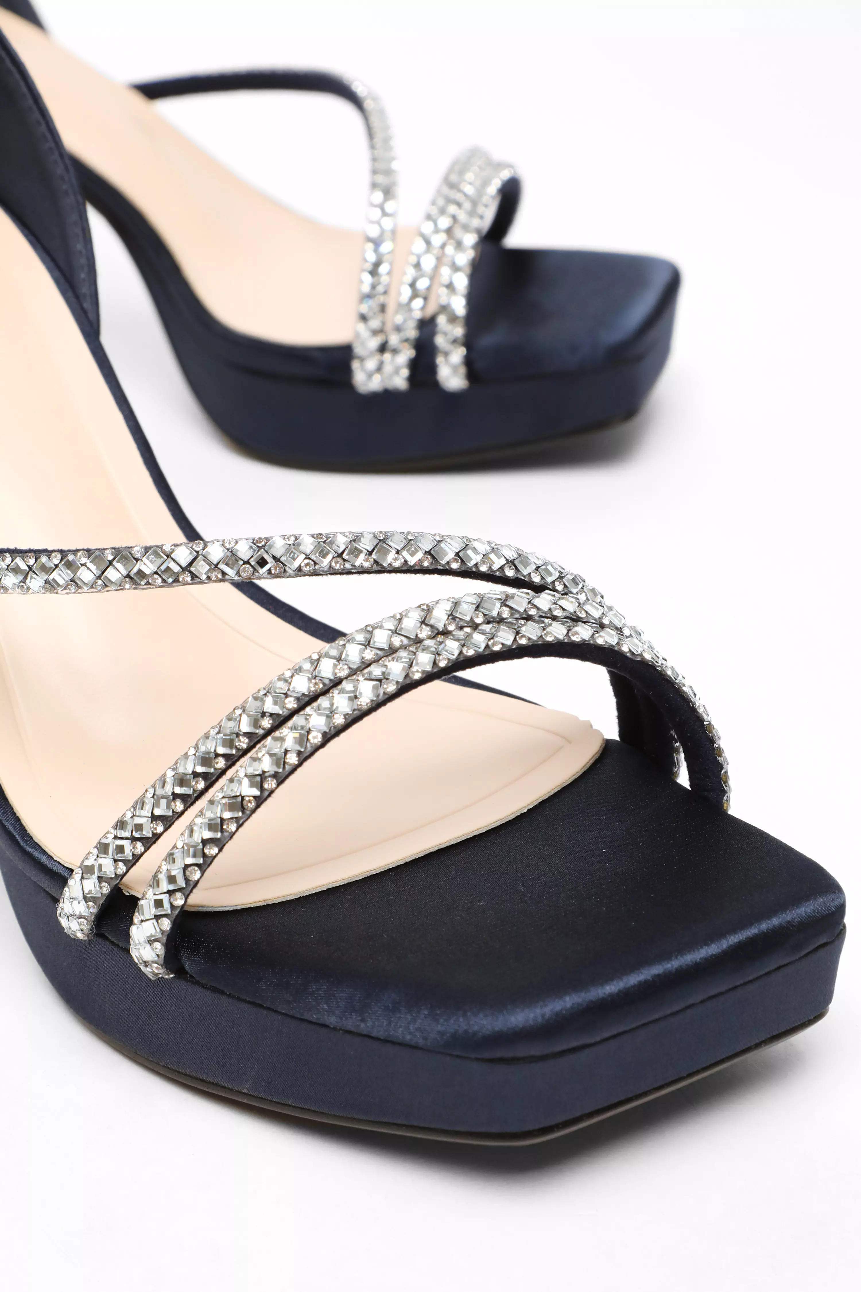 Navy Diamante Strappy Platform Heeled Sandals - QUIZ Clothing