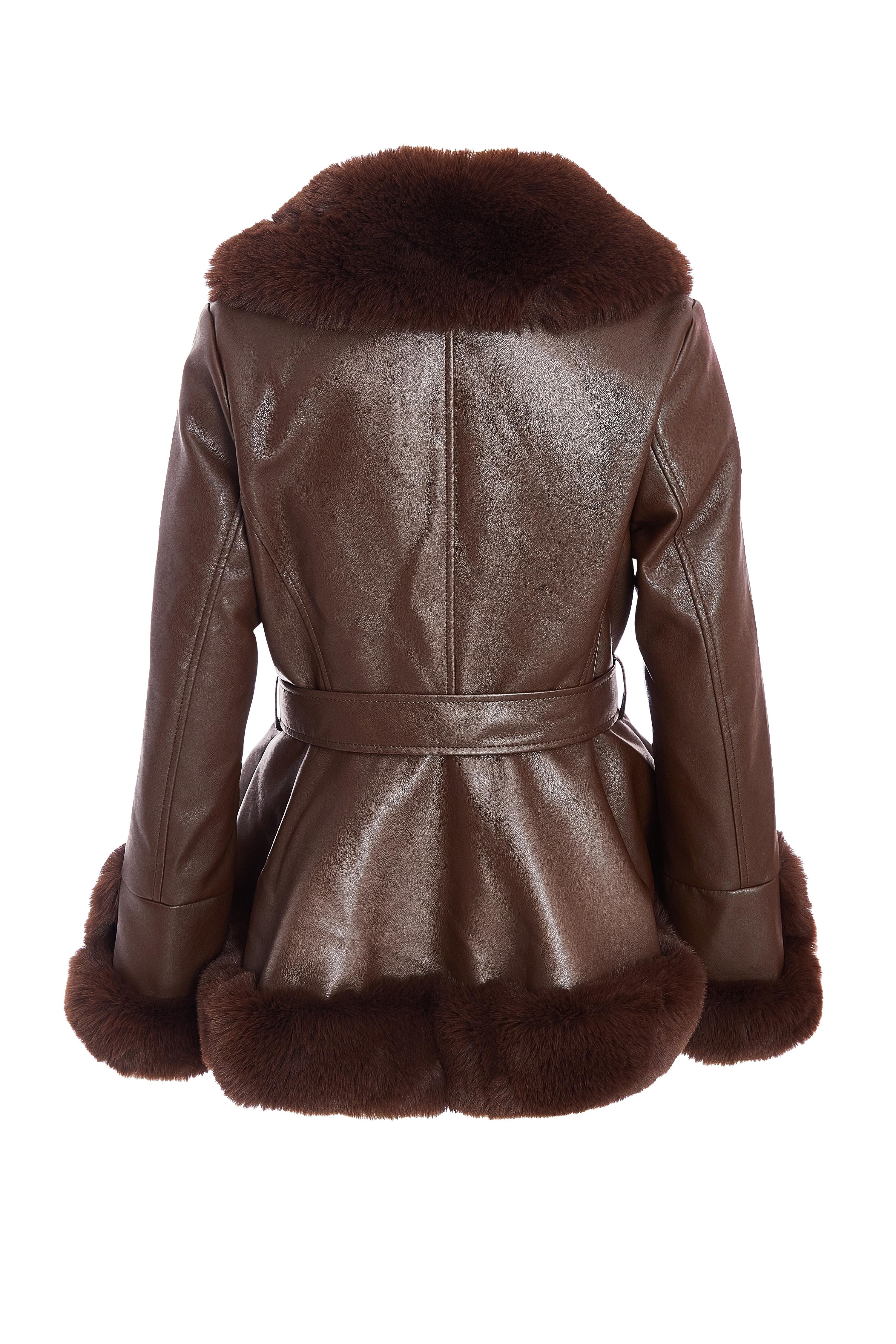 Brown Faux Leather Belted Jacket QUIZ Clothing