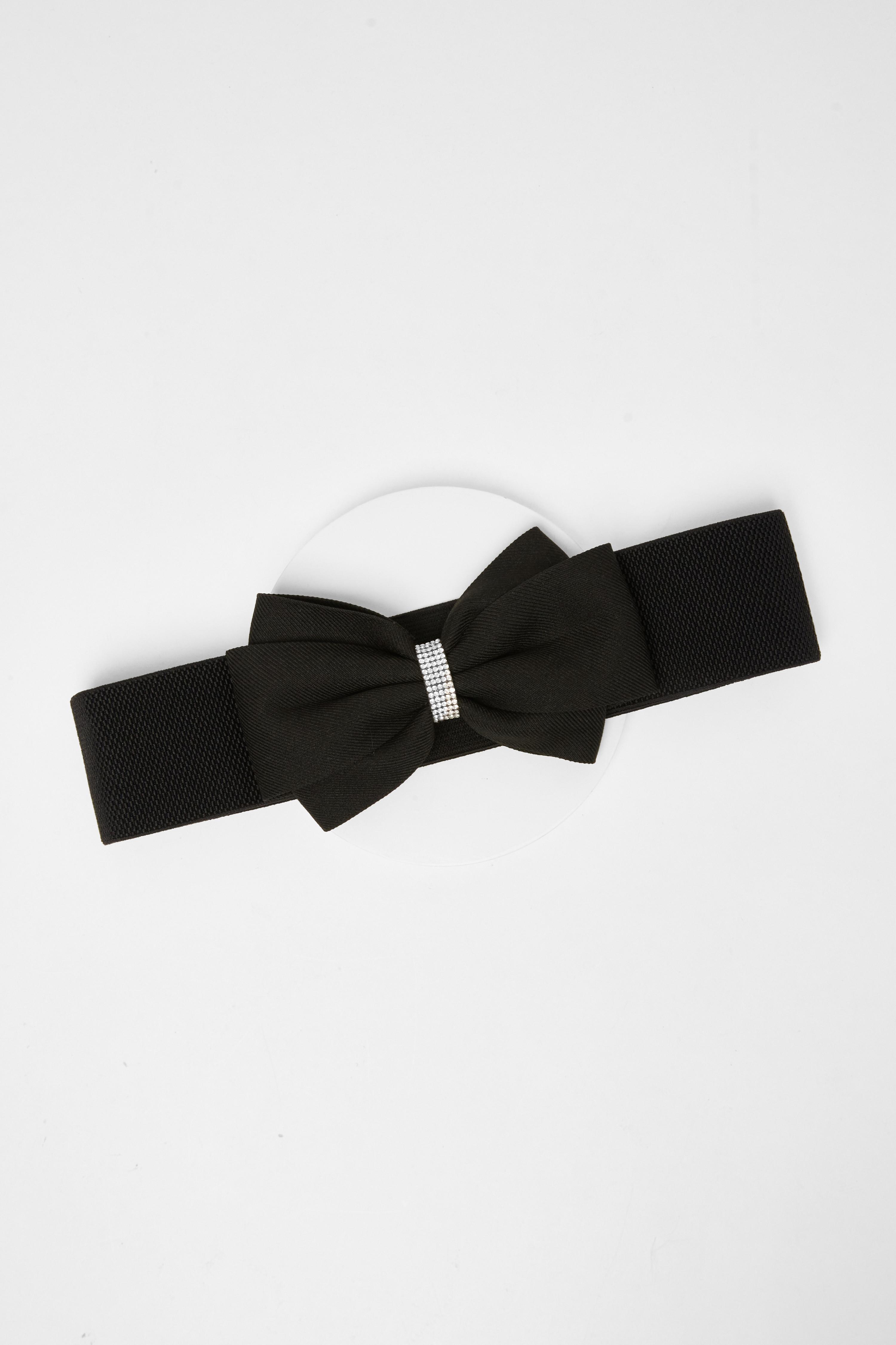 Black Elasticated Bow Belt QUIZ Clothing