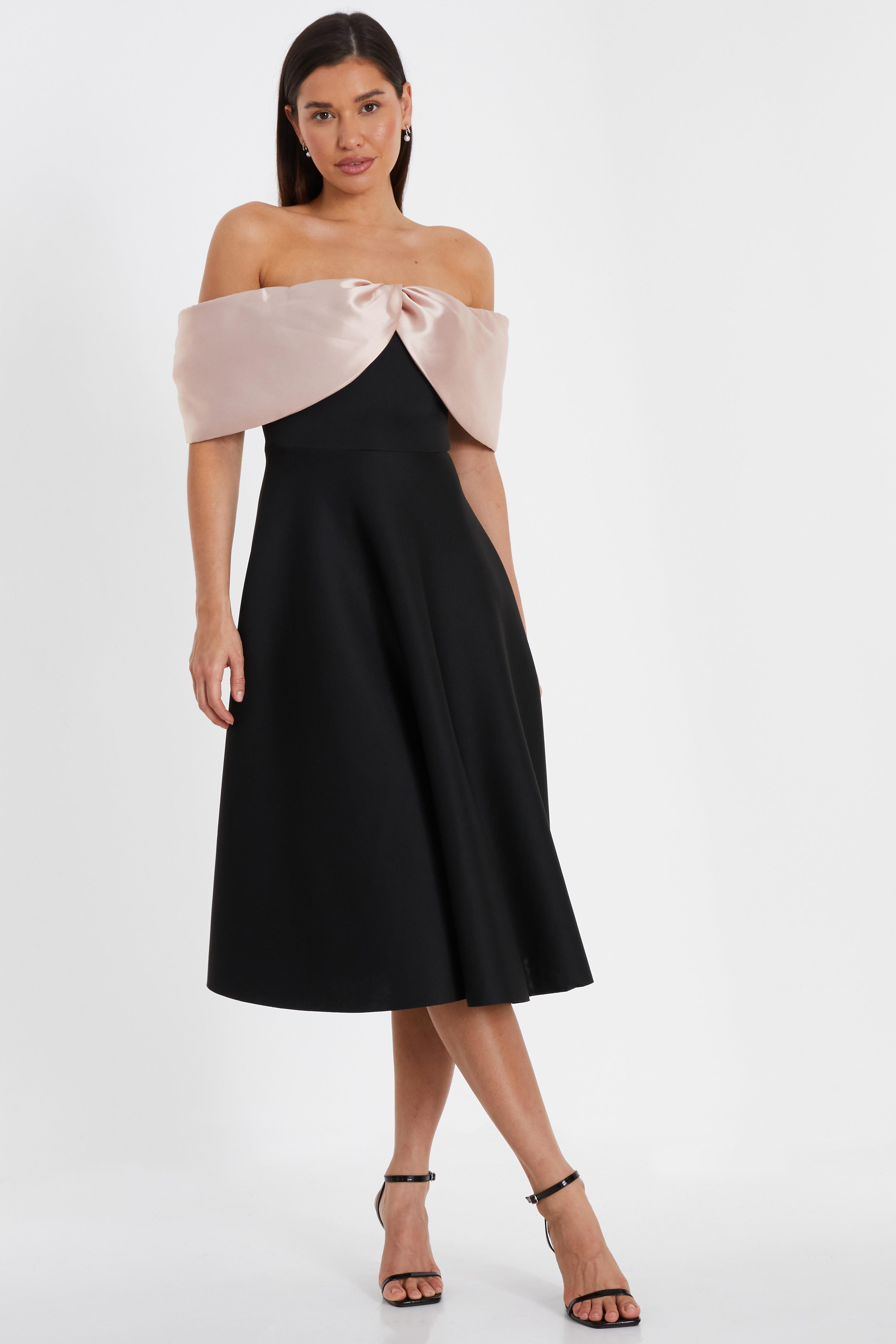 Black Bardot Midi Skater Dress QUIZ Clothing