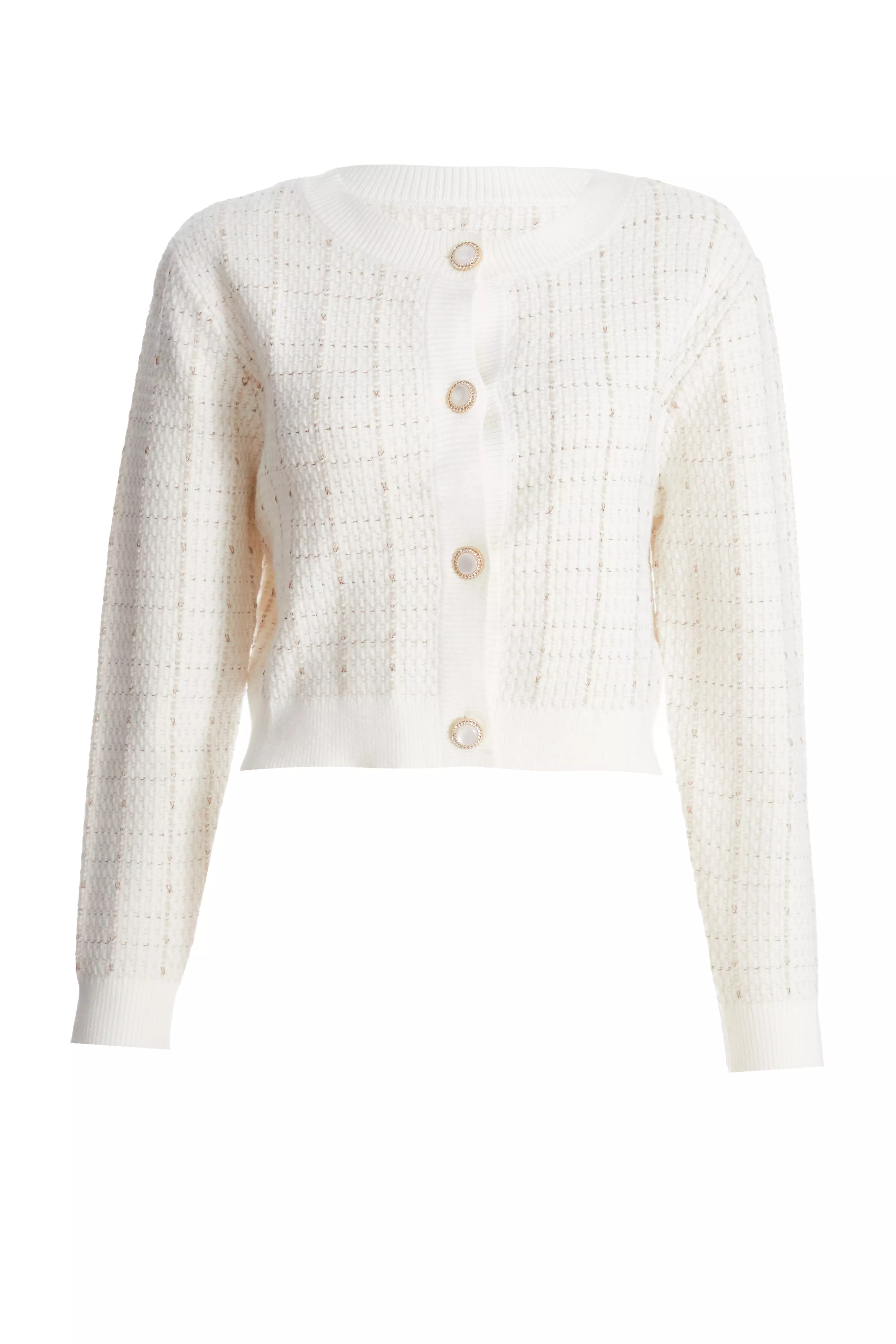 Cream Boucle Knit Cardigan QUIZ Clothing