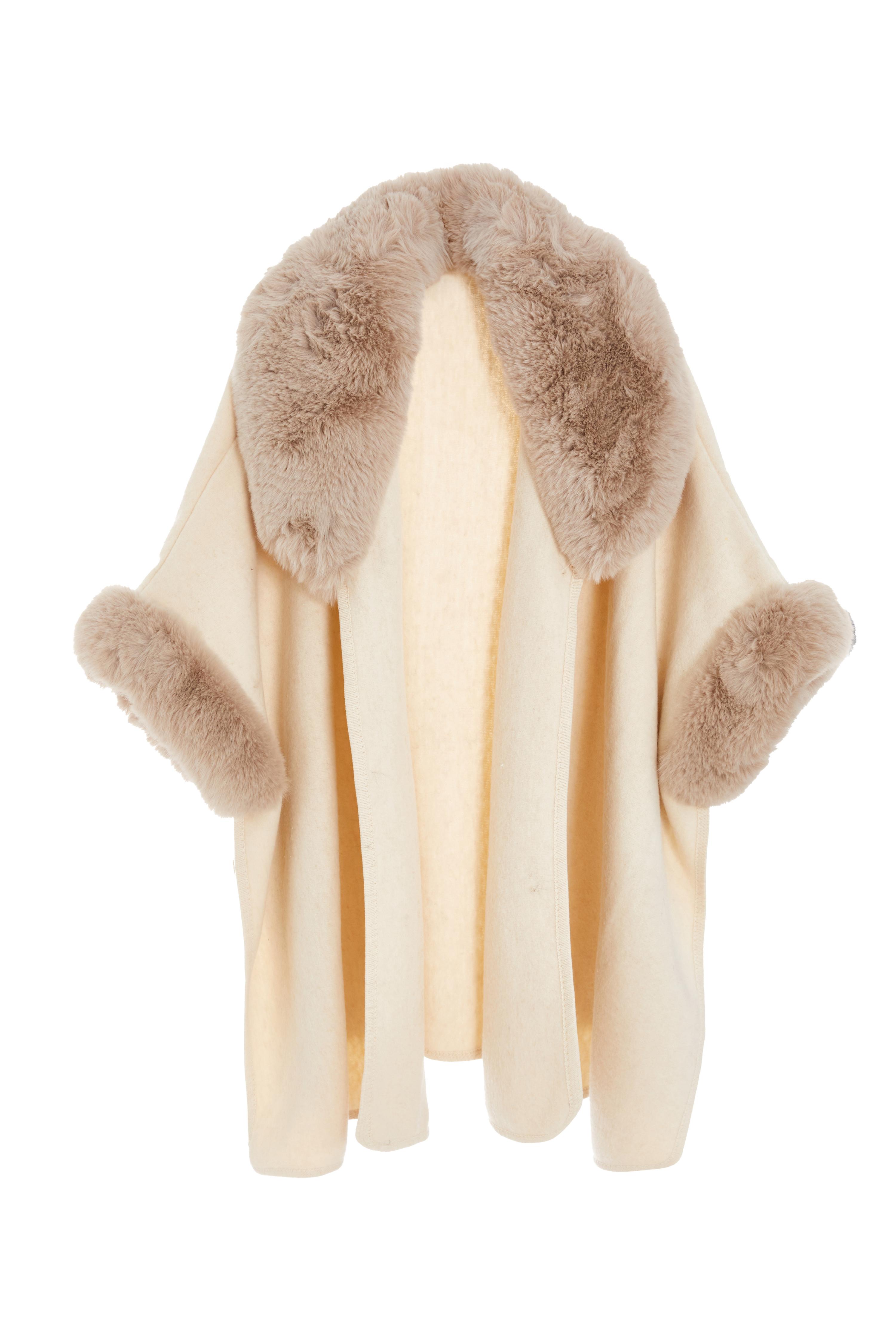 Cream Faux Fur Trim Cape QUIZ Clothing