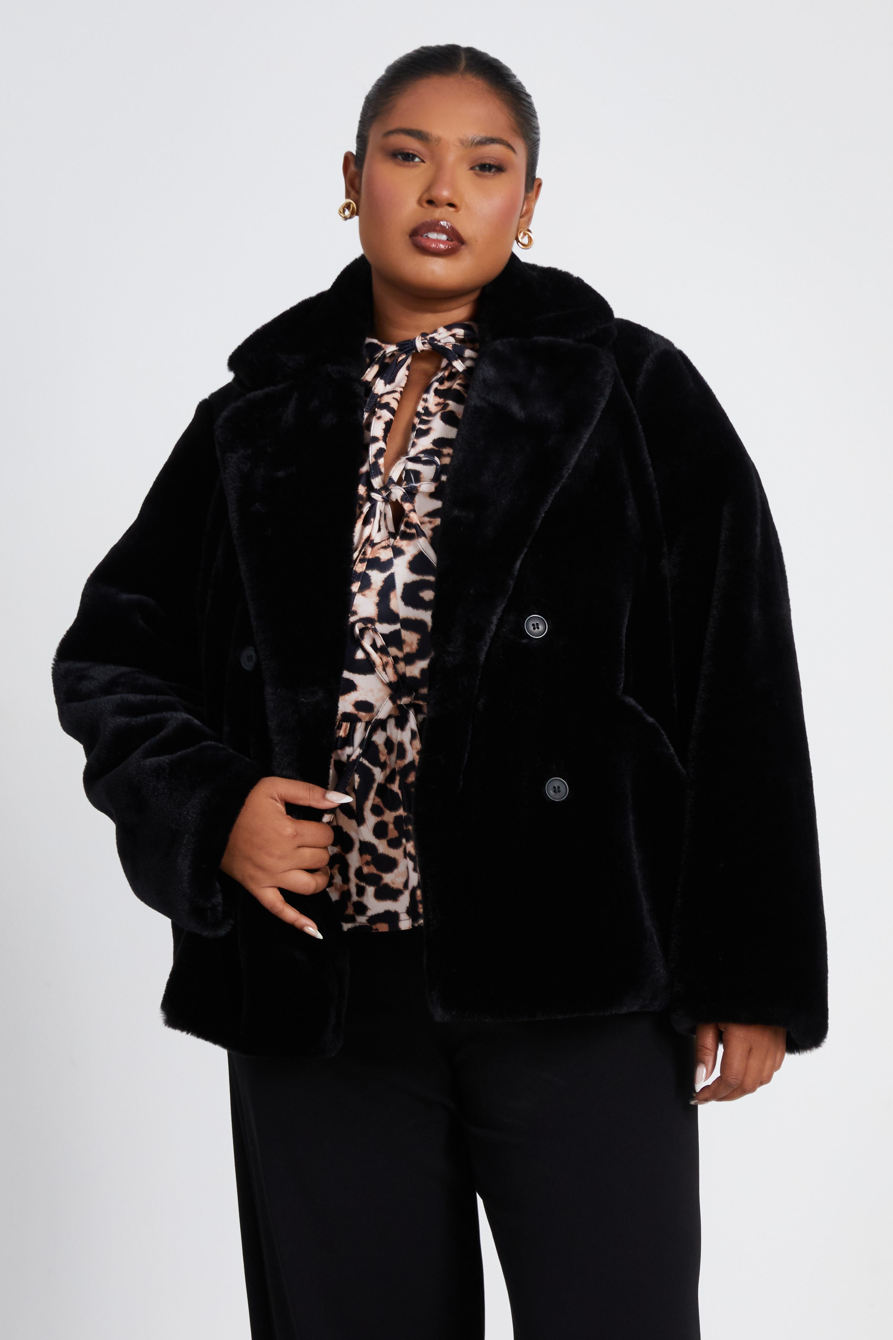 Quiz black fur coat hotsell