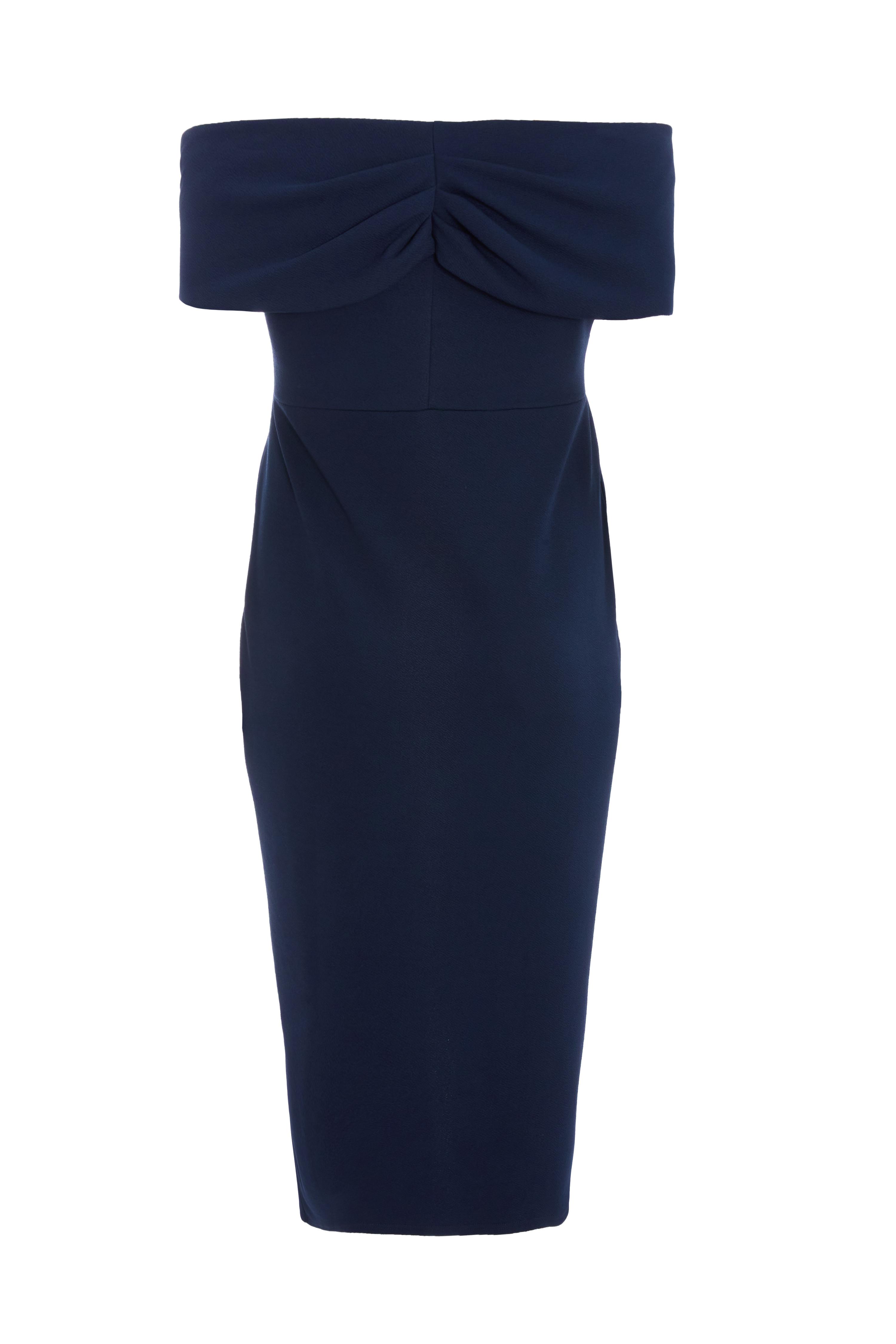 Navy Curve Bardot Wrap Midi Dress - QUIZ Clothing