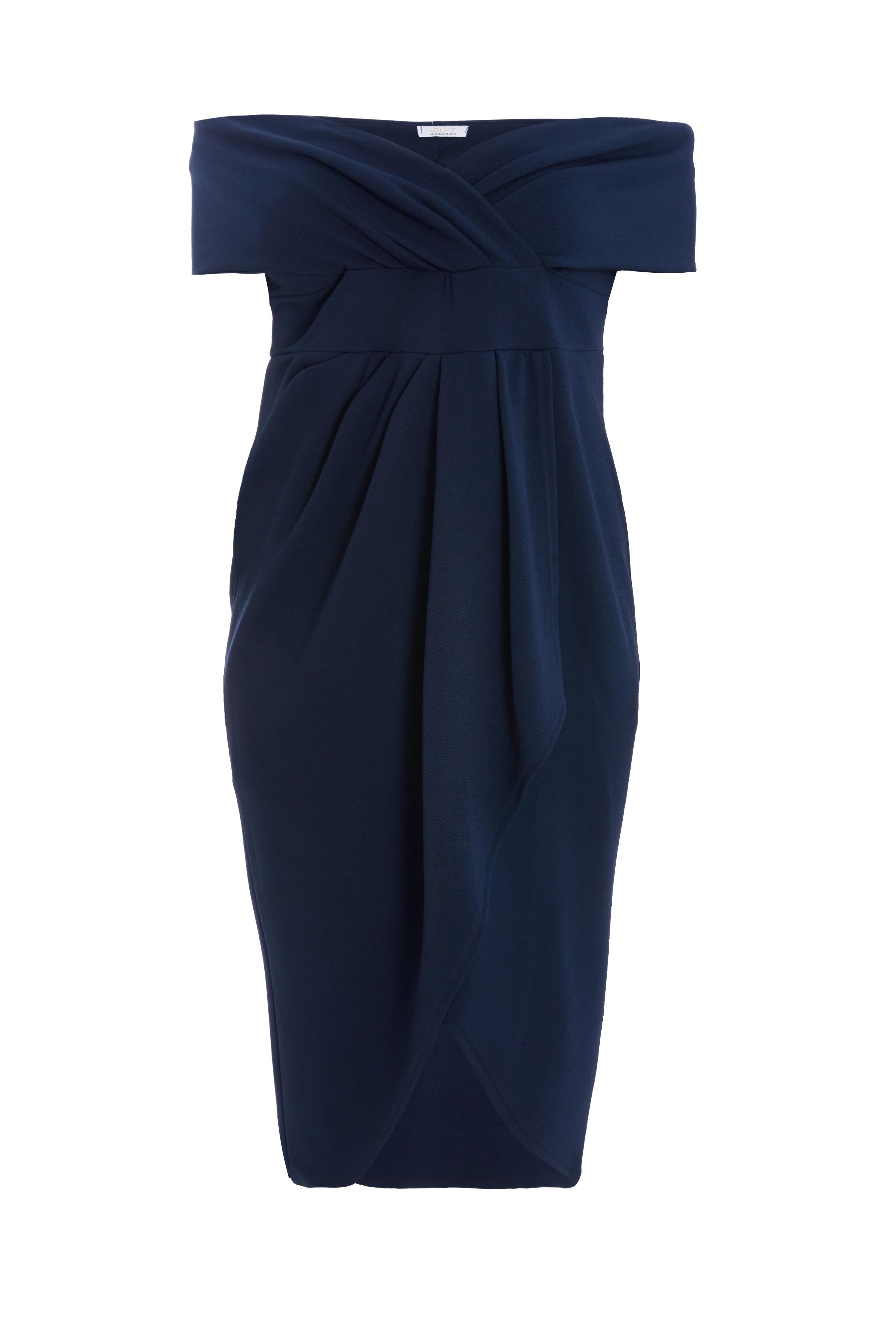 Navy Curve Bardot Wrap Midi Dress - QUIZ Clothing