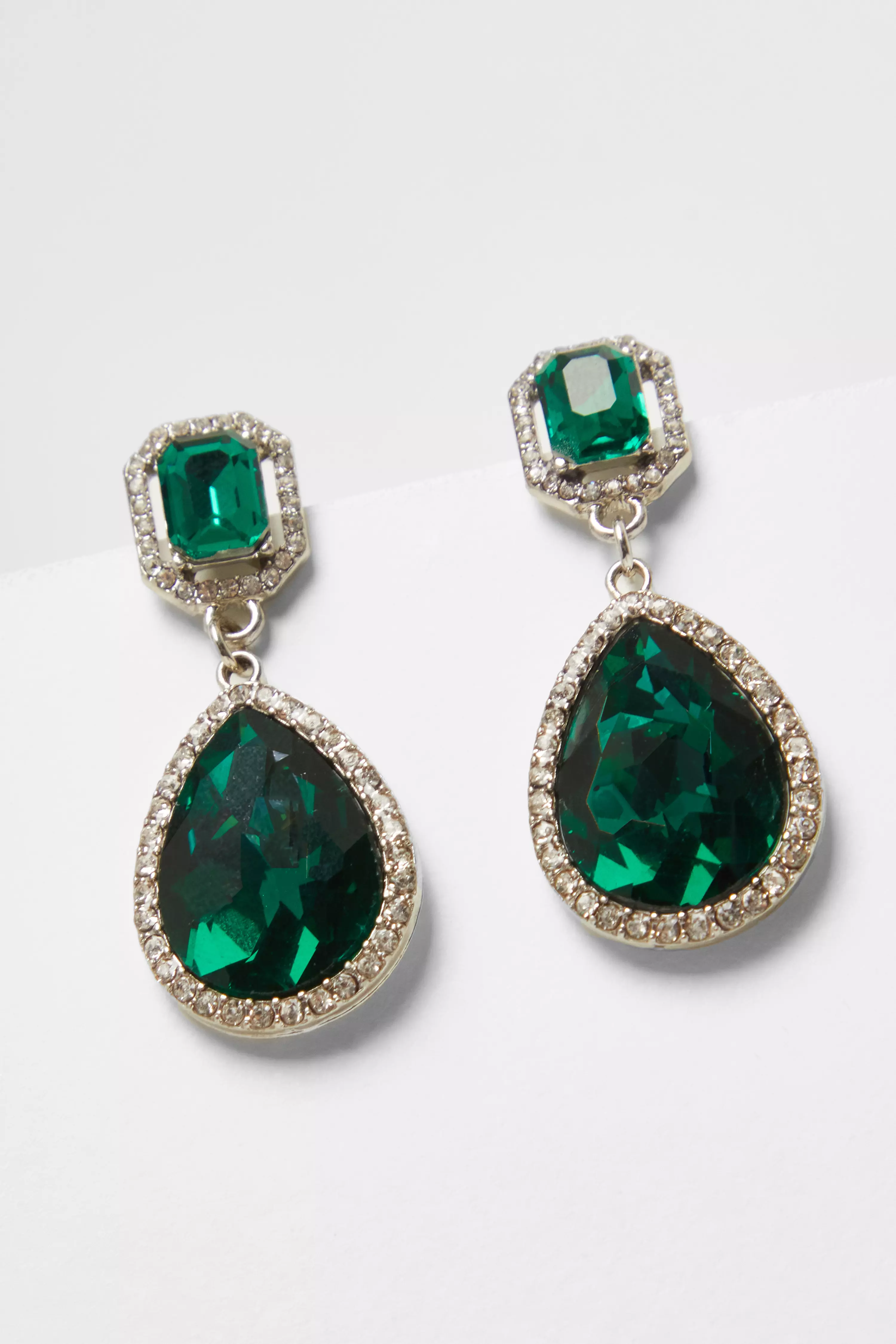Green Diamante Teardrop Earring QUIZ Clothing
