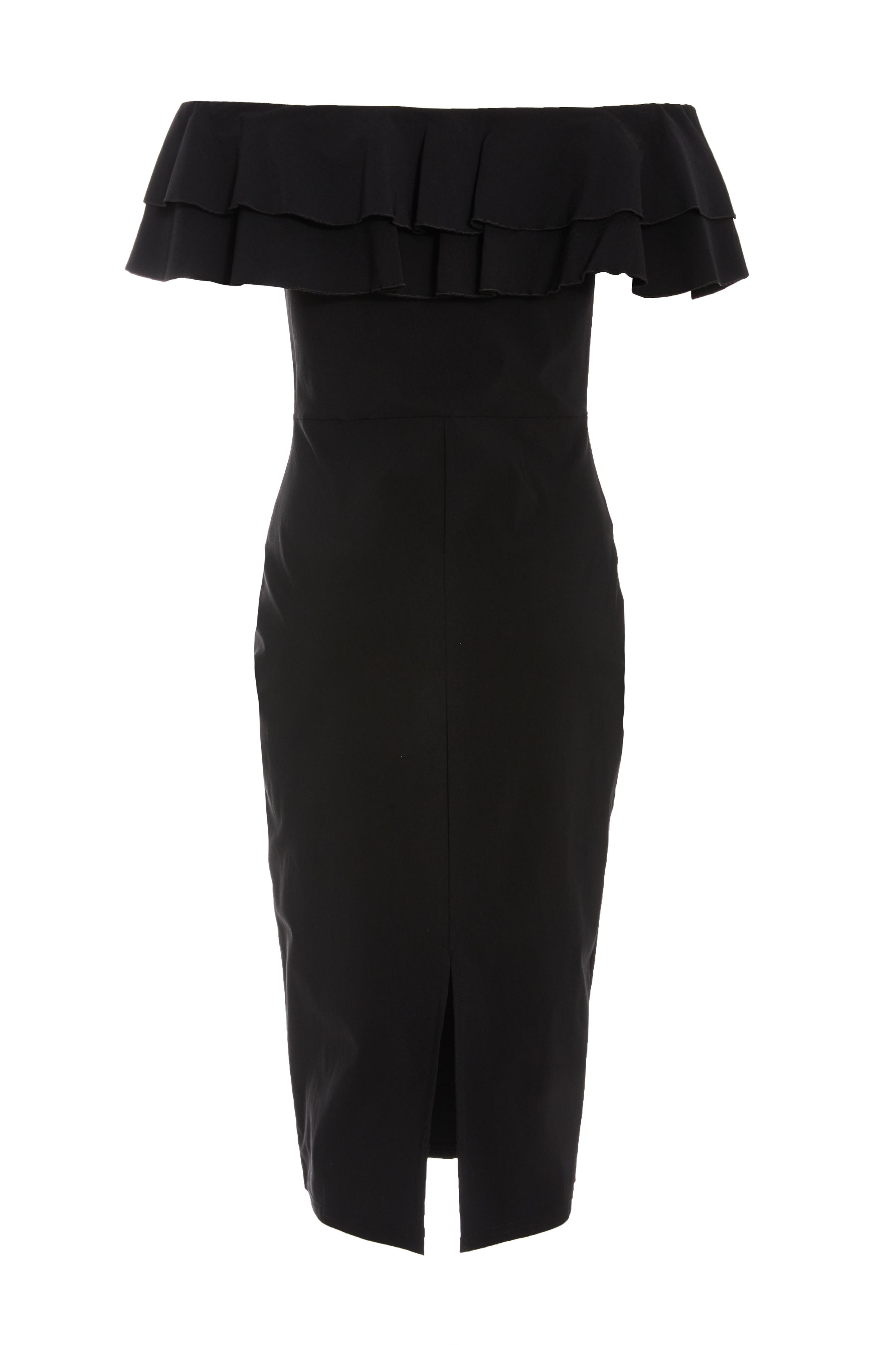 Black bardot frill detail bodycon best sale