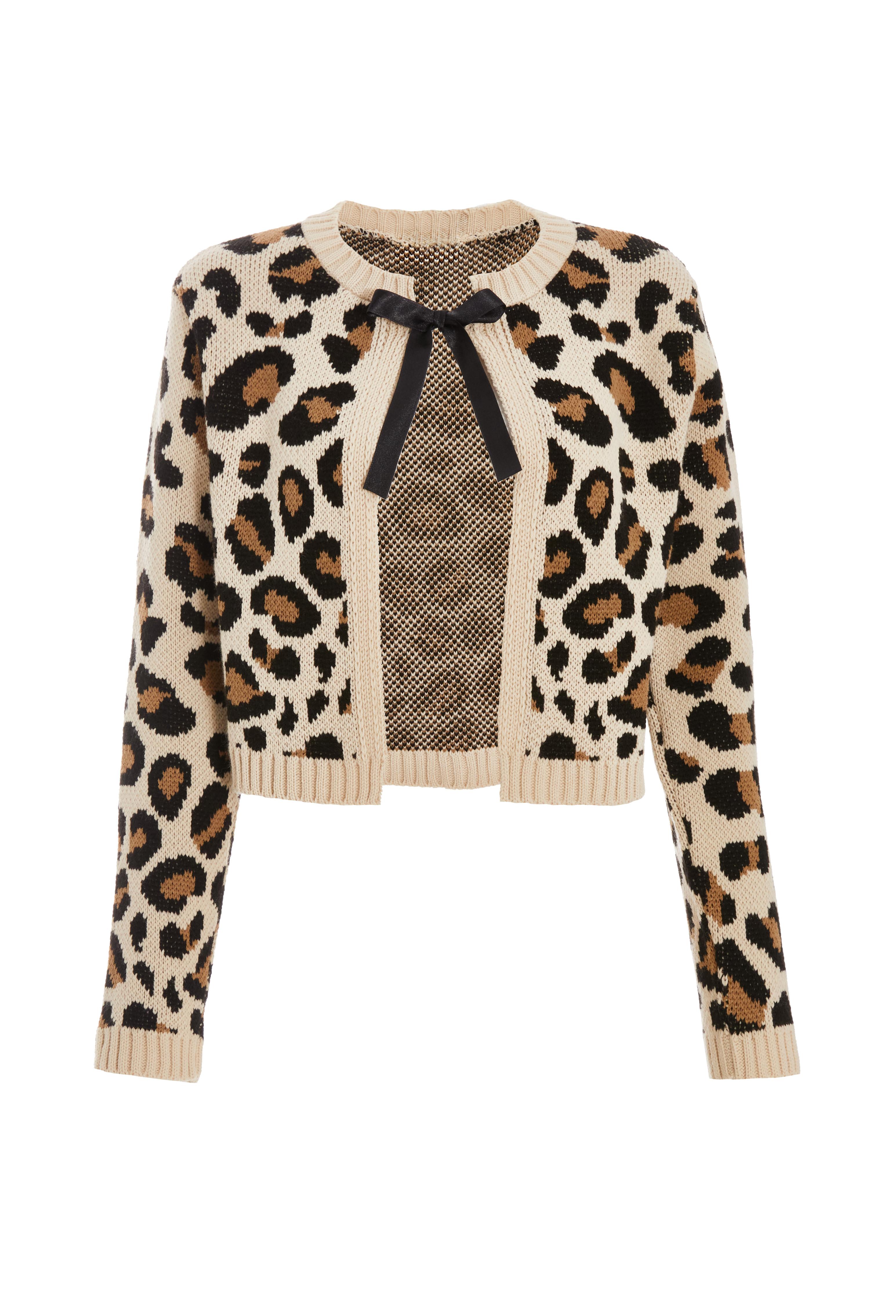 Cream Leopard Print Knit Cardigan QUIZ Clothing