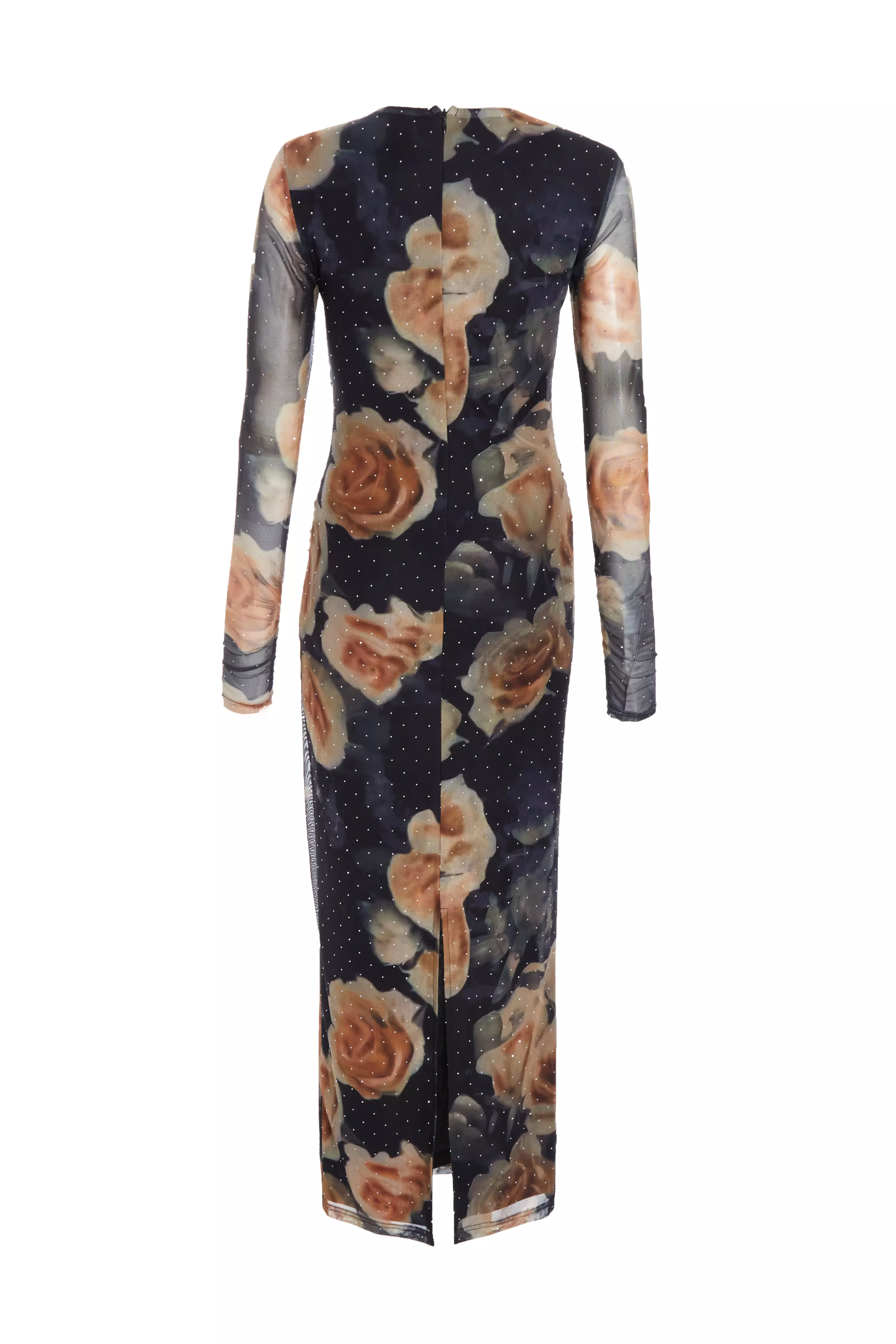 Black Floral Mesh Midaxi Dress QUIZ Clothing