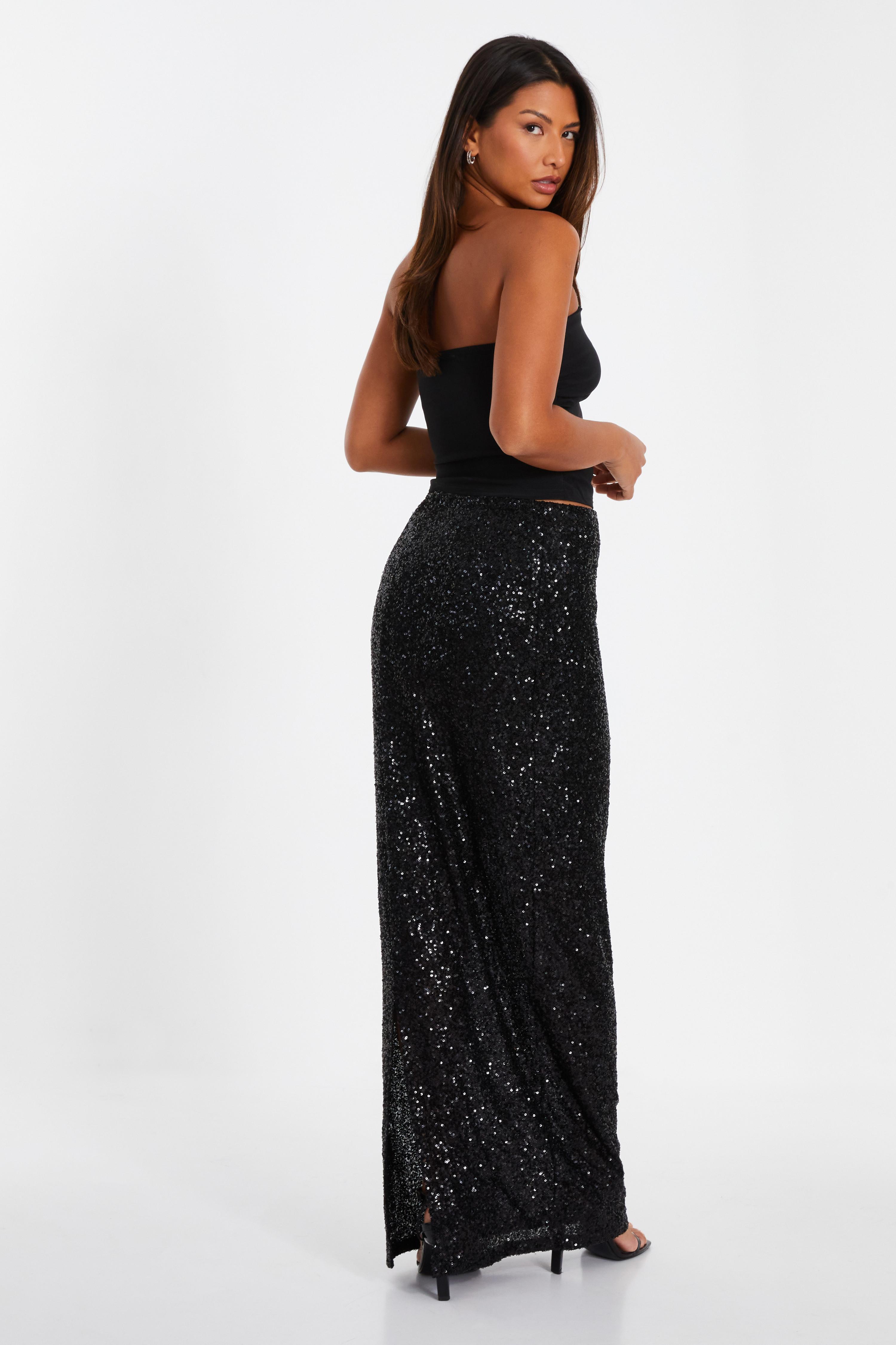 Plus size black sequin maxi skirt best sale