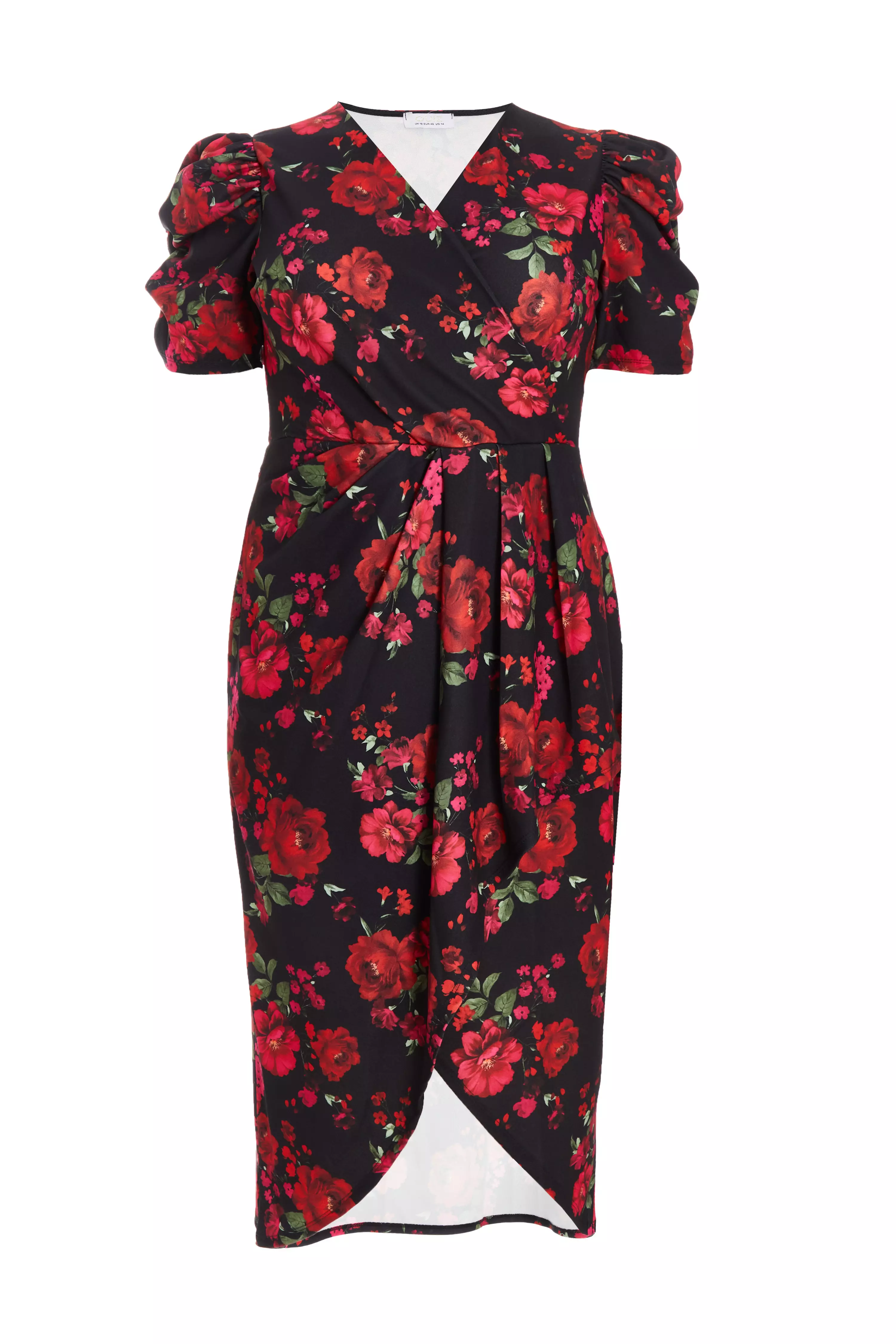 Curve Black Floral Wrap Midi Dress QUIZ Clothing
