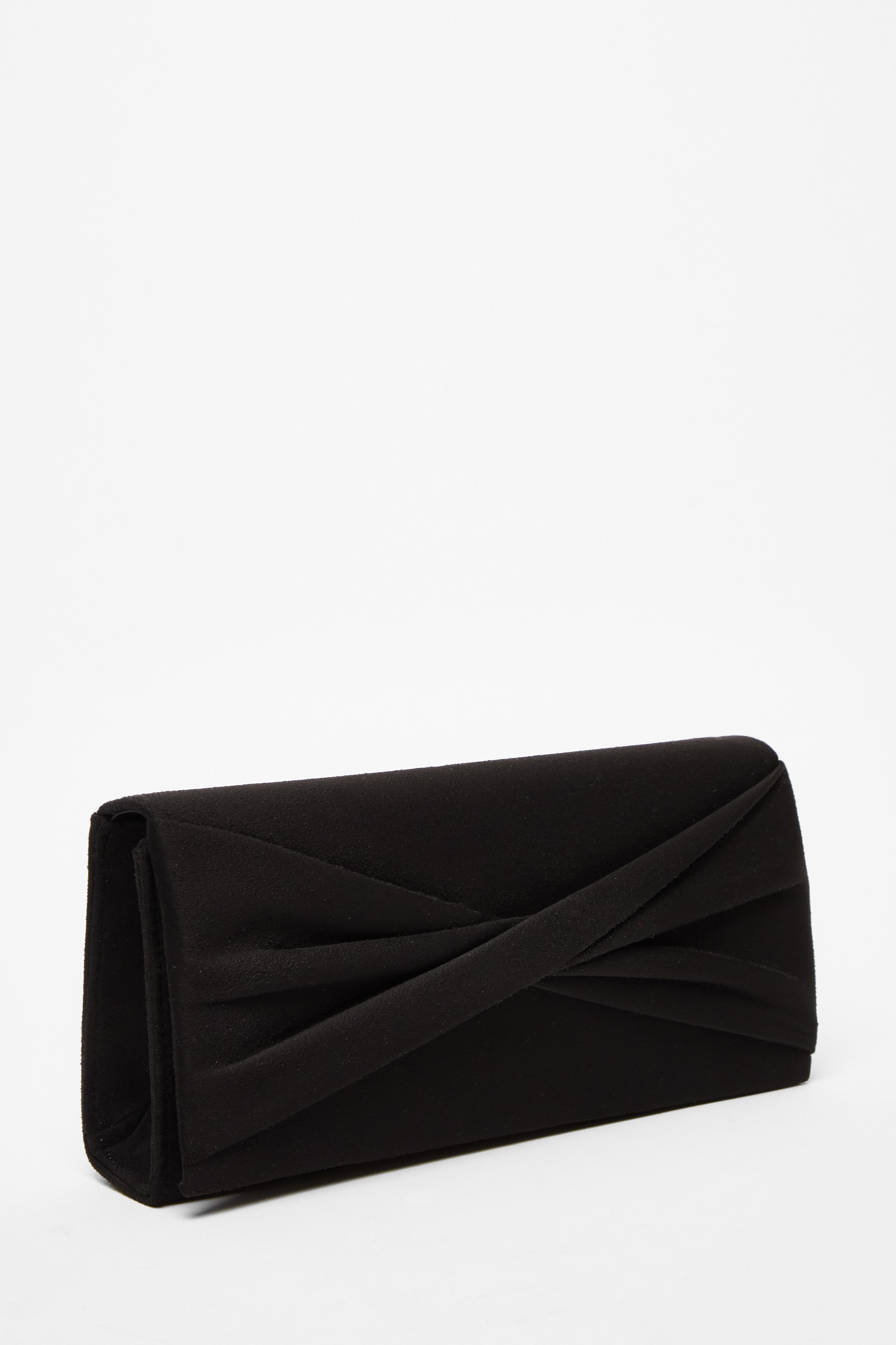 Black Faux Suede Twist Clutch Bag QUIZ Clothing