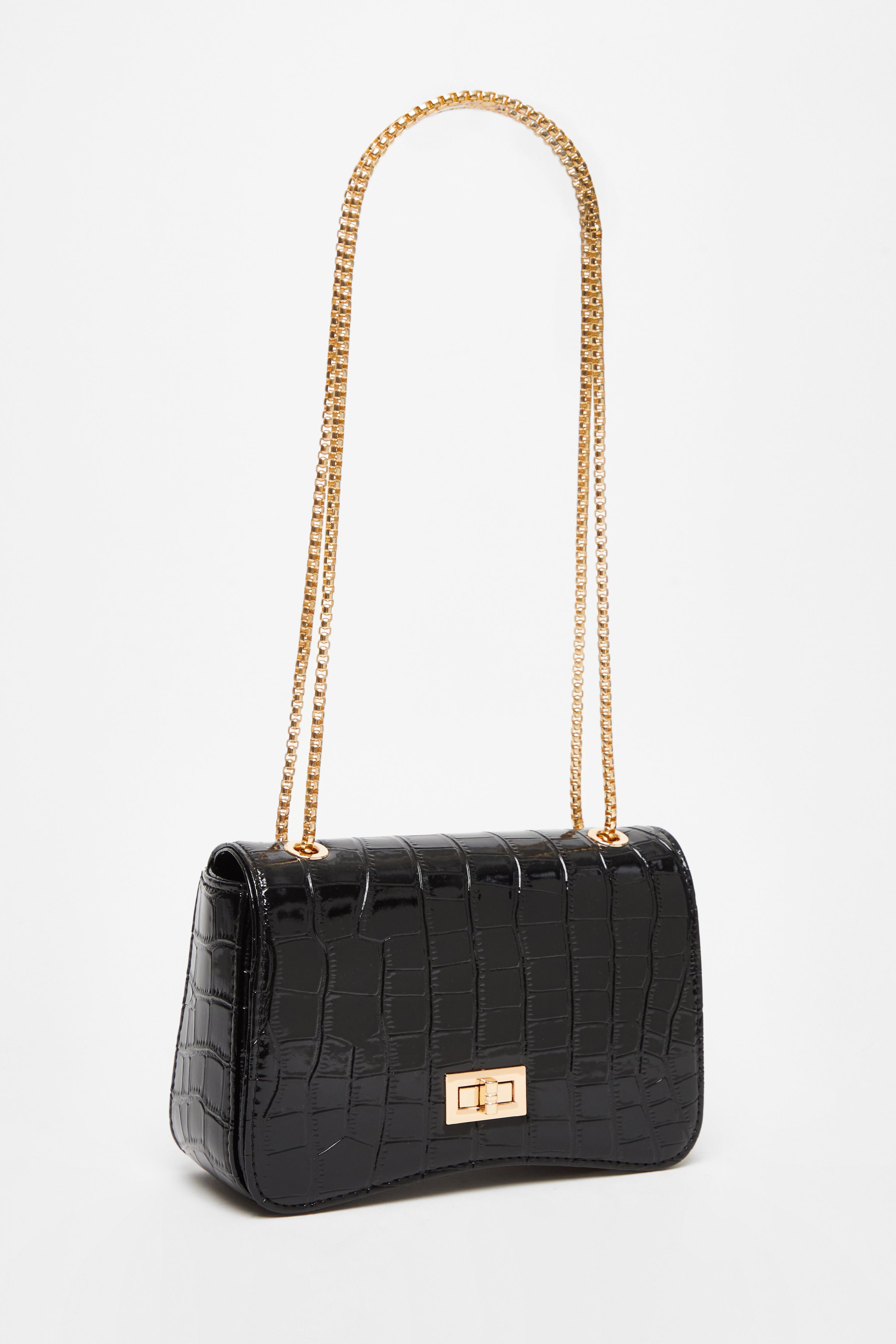 Black Croc Cross Body Bag QUIZ Clothing