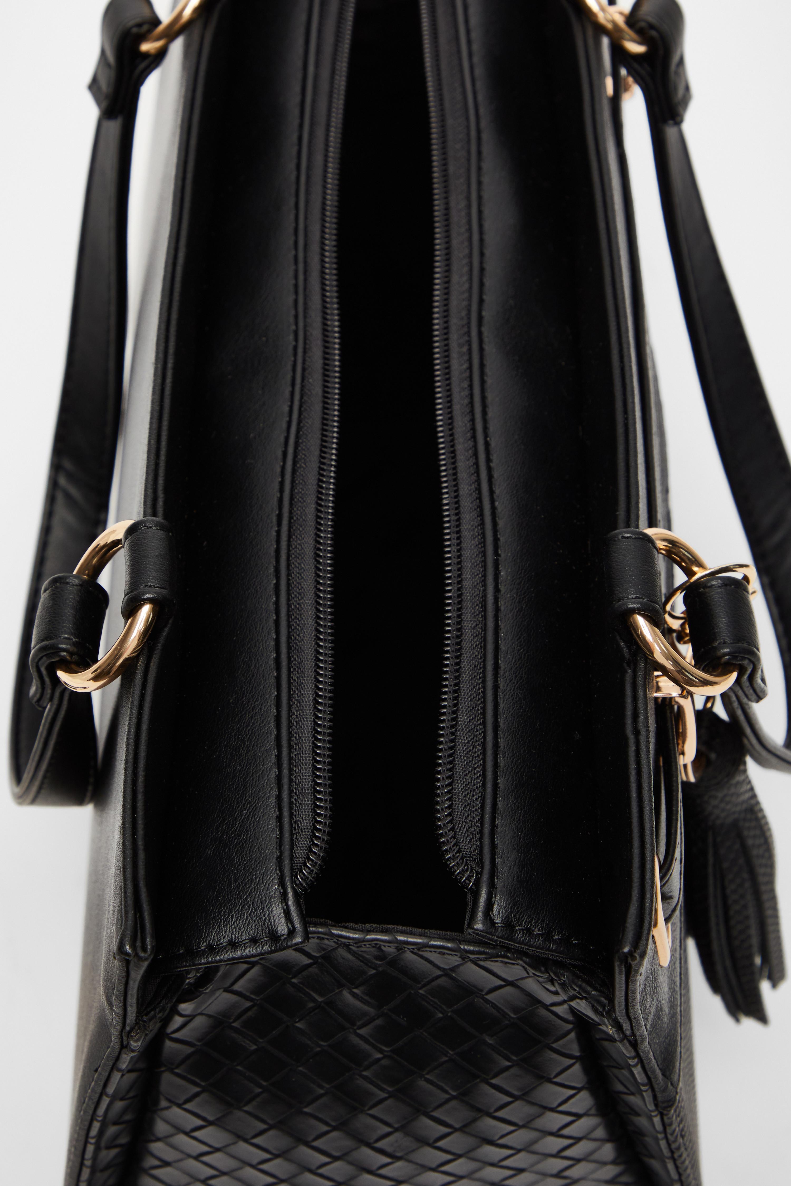 Black faux leather tote hotsell