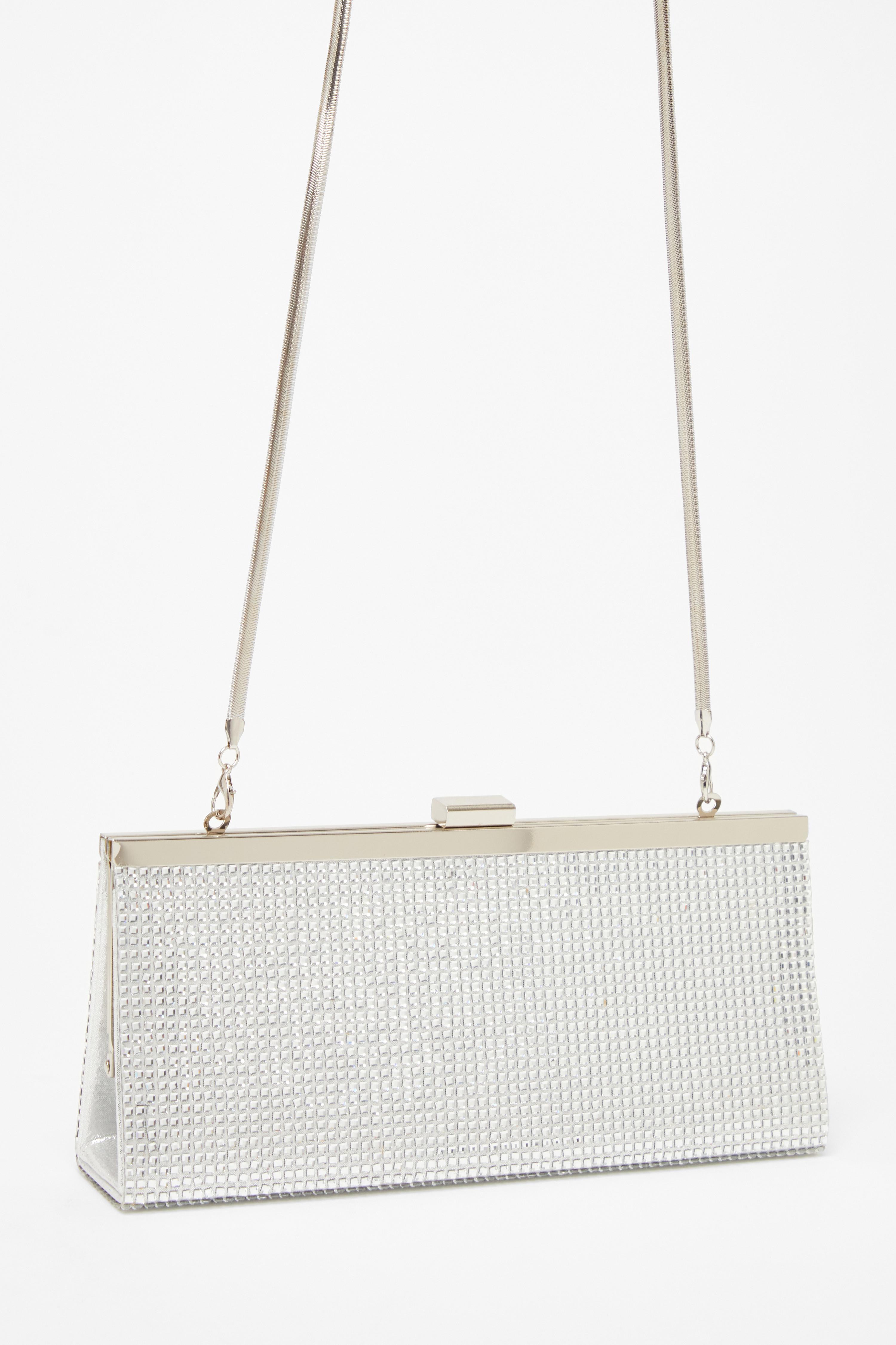 Silver Diamante Clutch Bag QUIZ Clothing