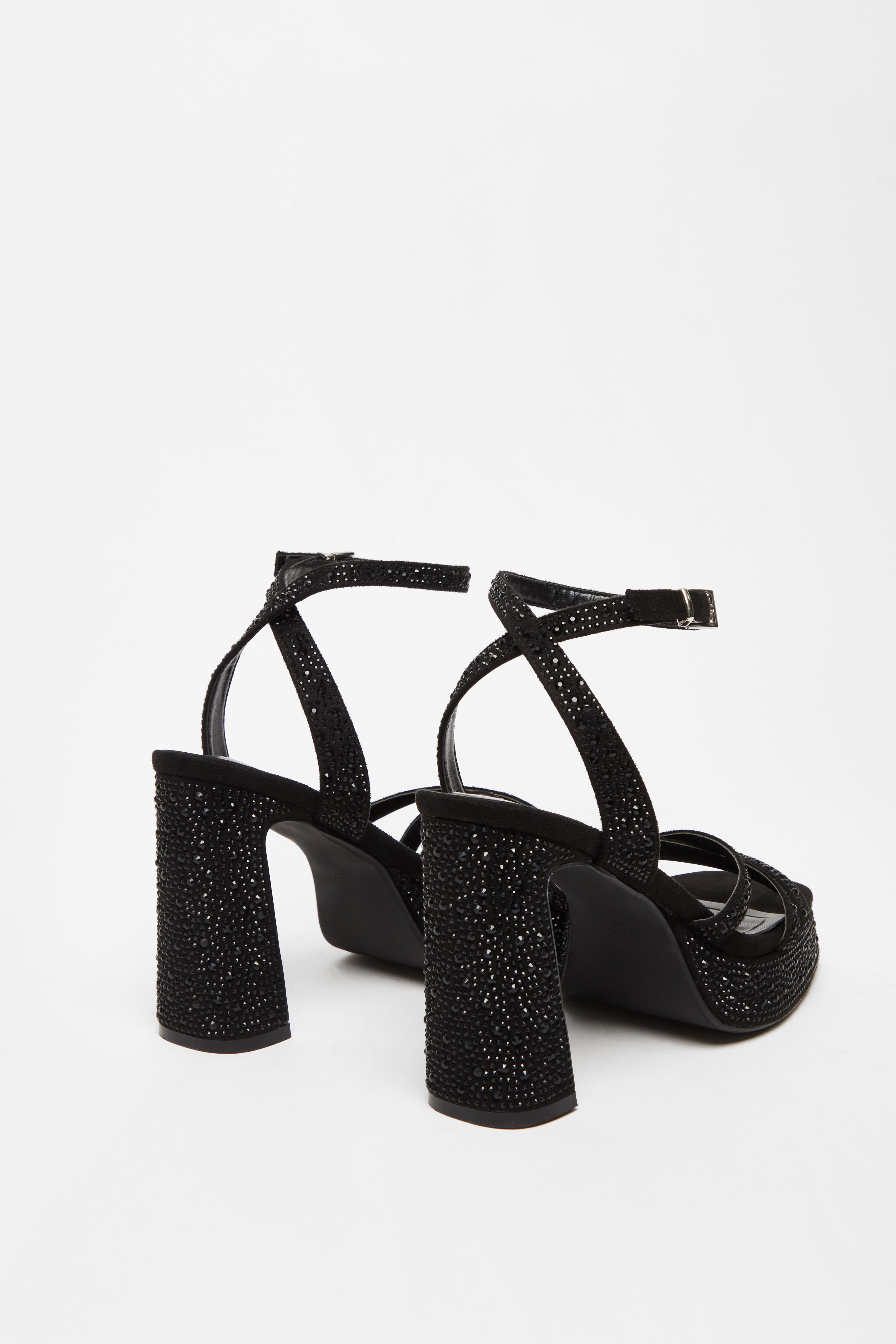 Black diamante platform heels online