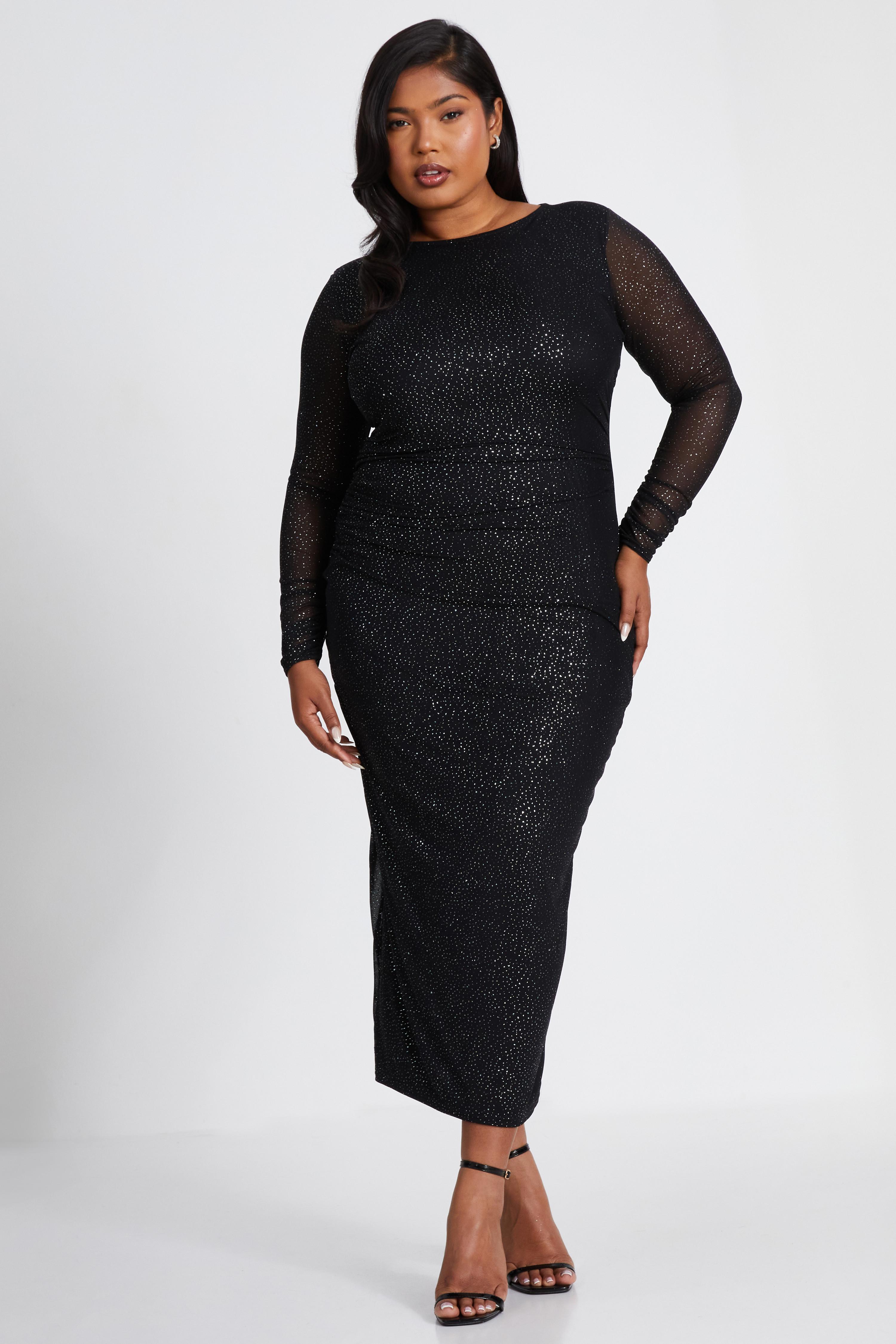 glitter shaggy dress ブラック Curve Black Glitter Mesh Midaxi Dress - QUIZ Clothing