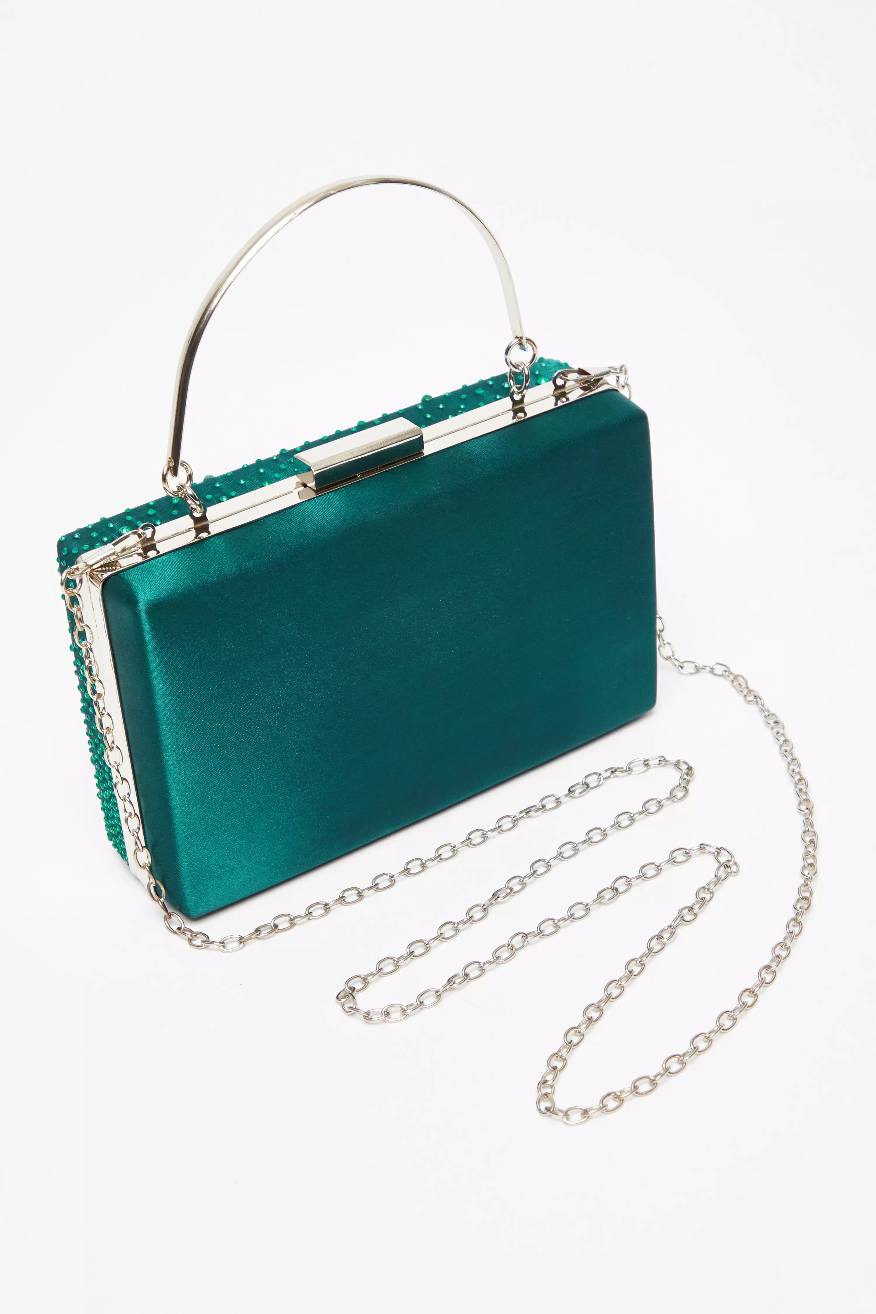 Green Scattered Diamante Box Bag QUIZ Clothing