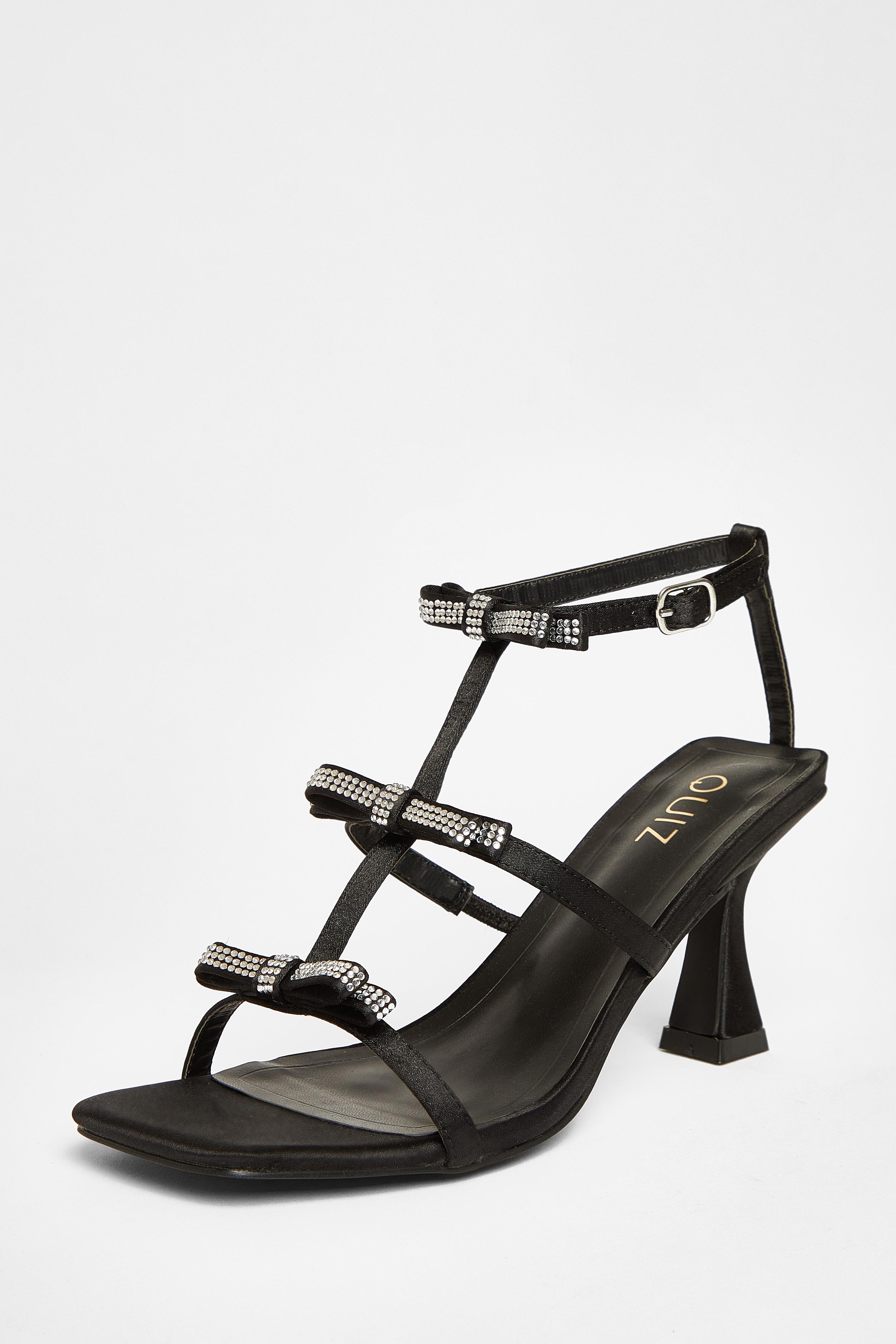 Black Diamante Multi Bow Heeled Sandal QUIZ Clothing