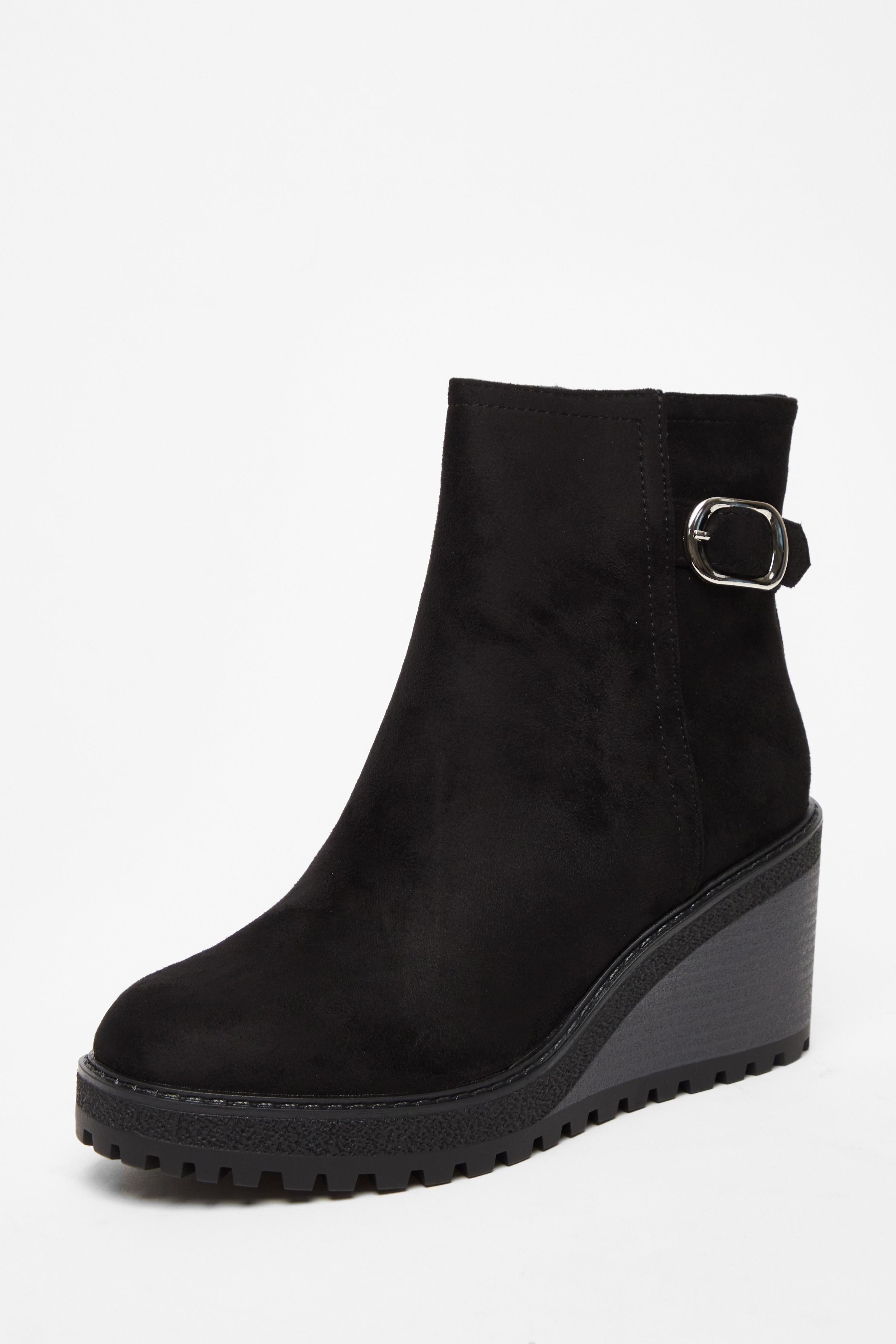 Black Faux Suede Wedged Ankle Boots QUIZ Clothing