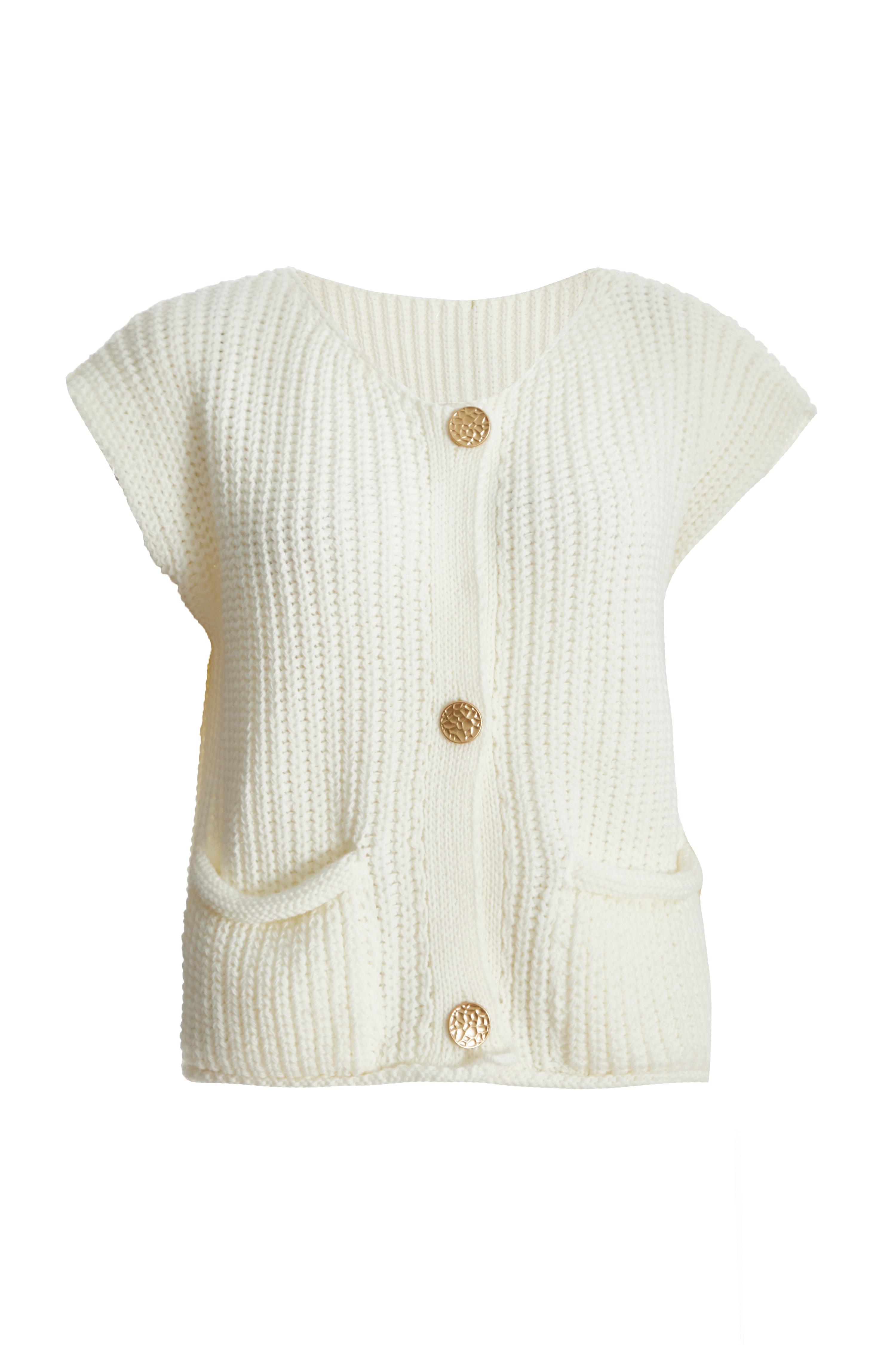 Cream Knit Sleeveless Cardigan QUIZ Clothing