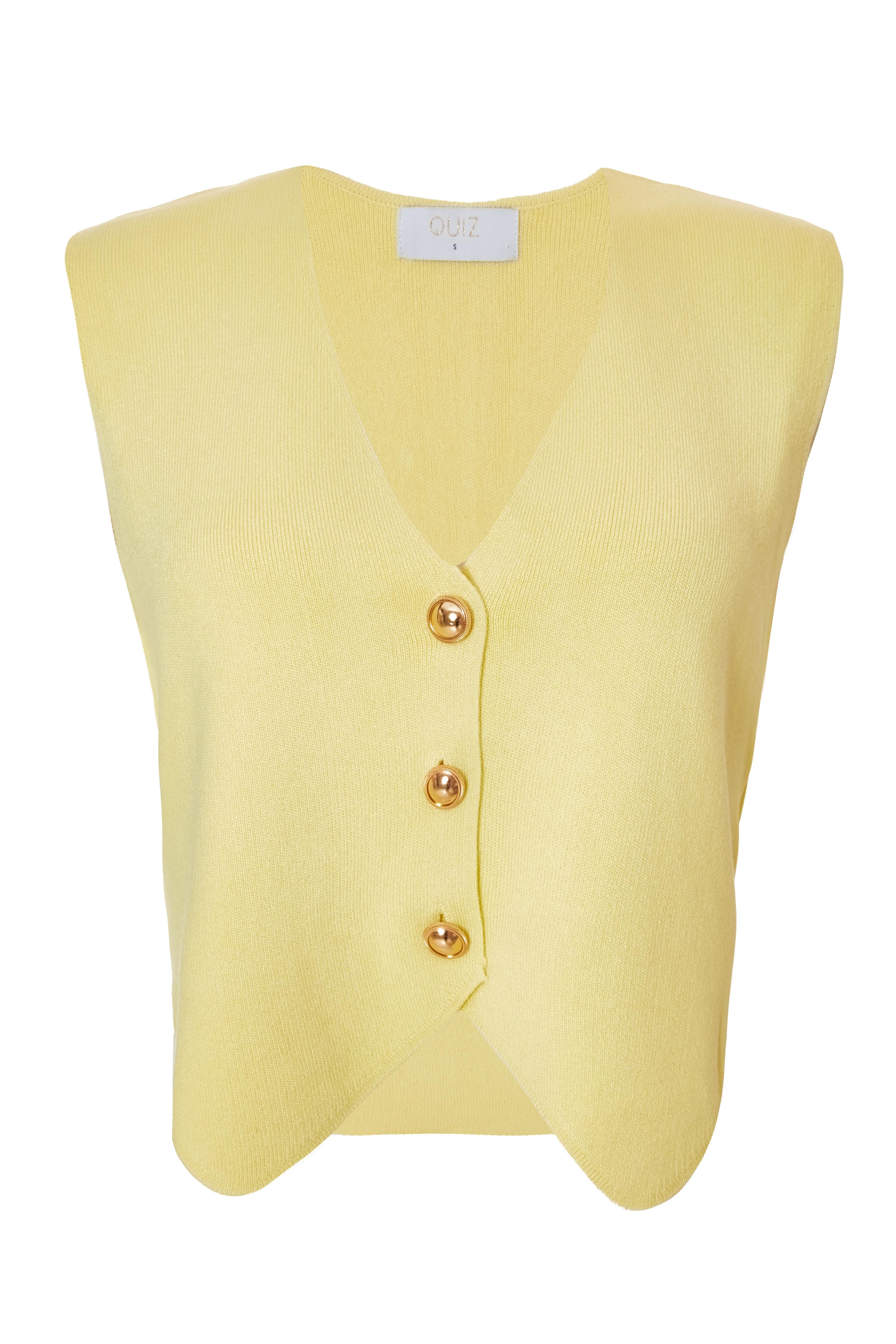 Lemon Knitted Button Front Waistcoat - QUIZ Clothing