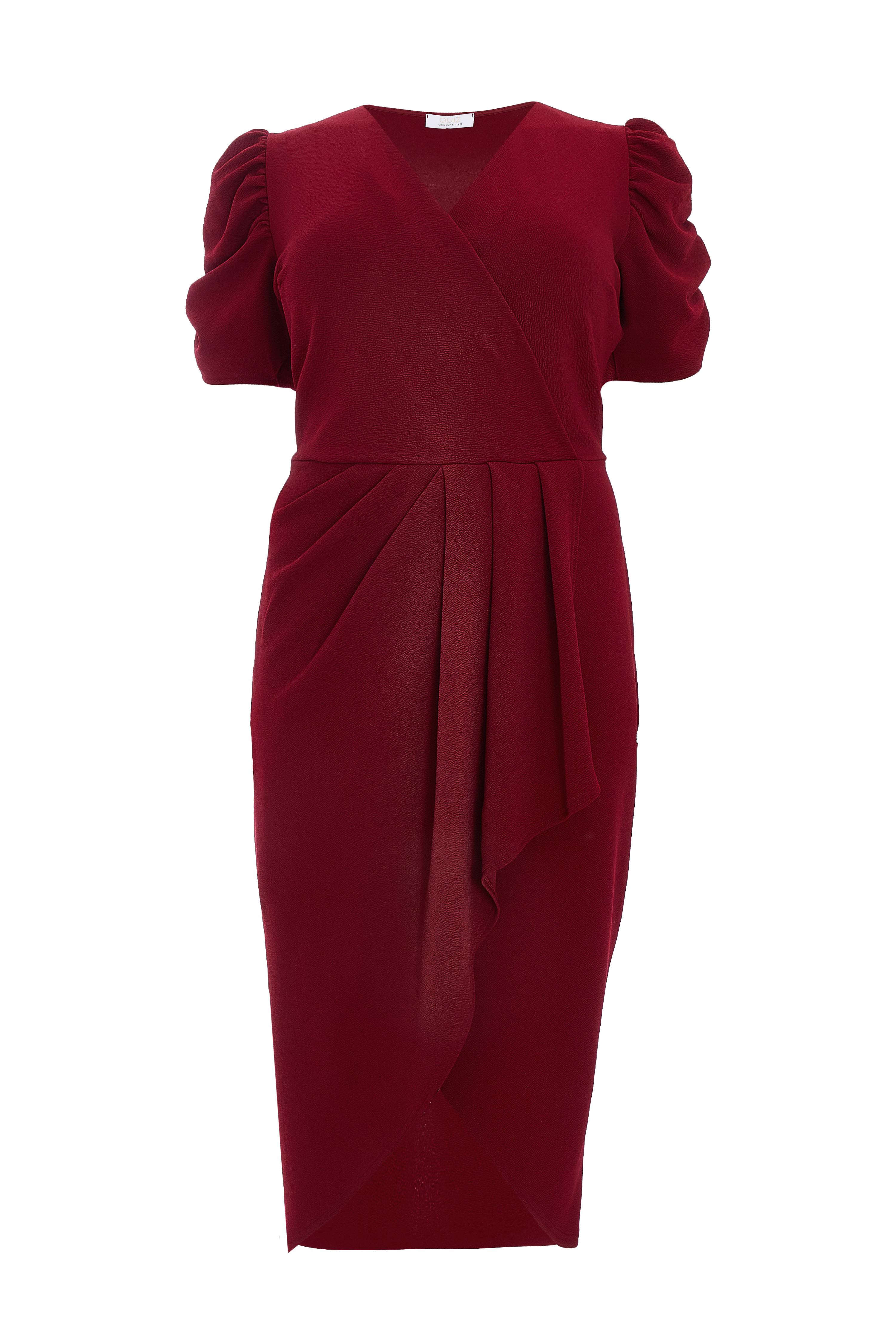 Curve Dark Red Wrap Midi Dress