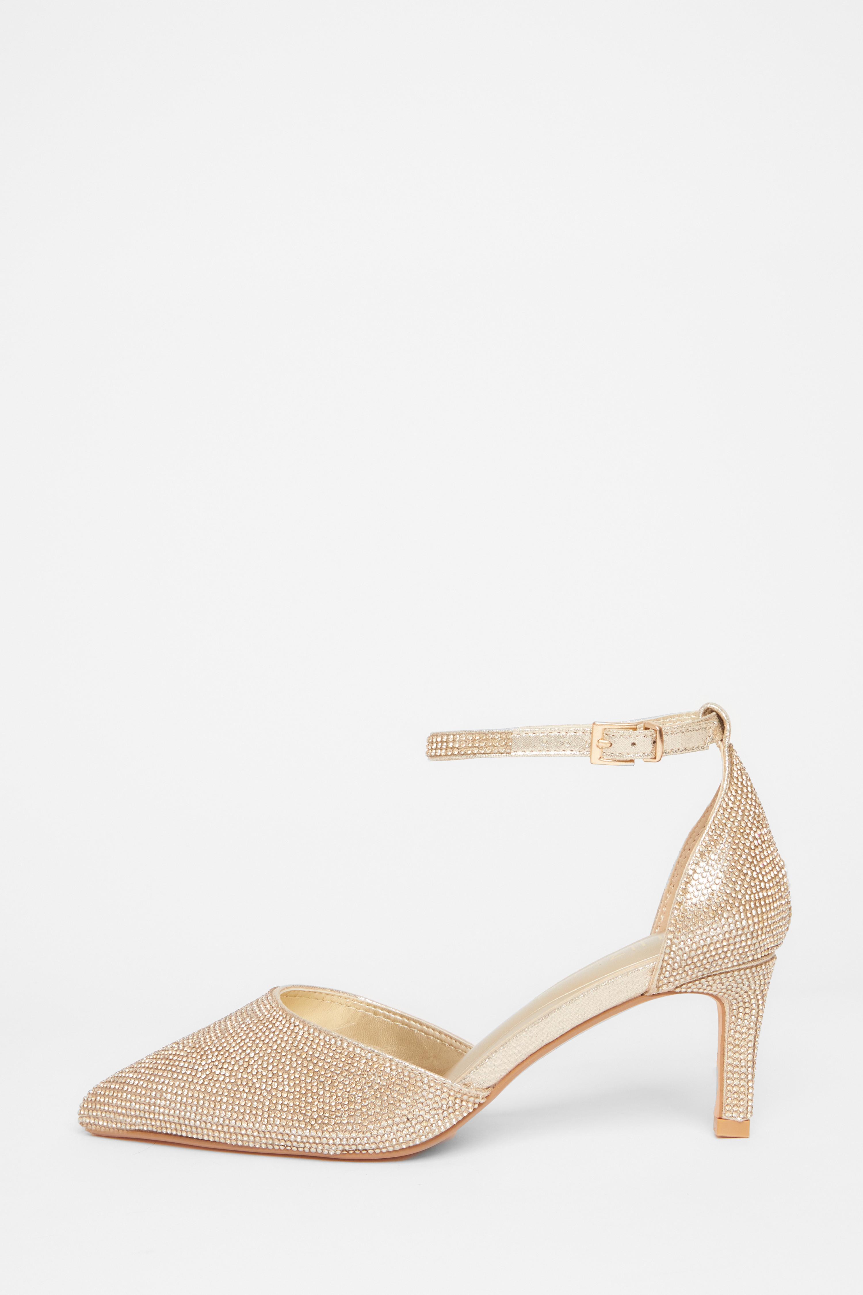 Wide Fit Gold Embellished Court Heels