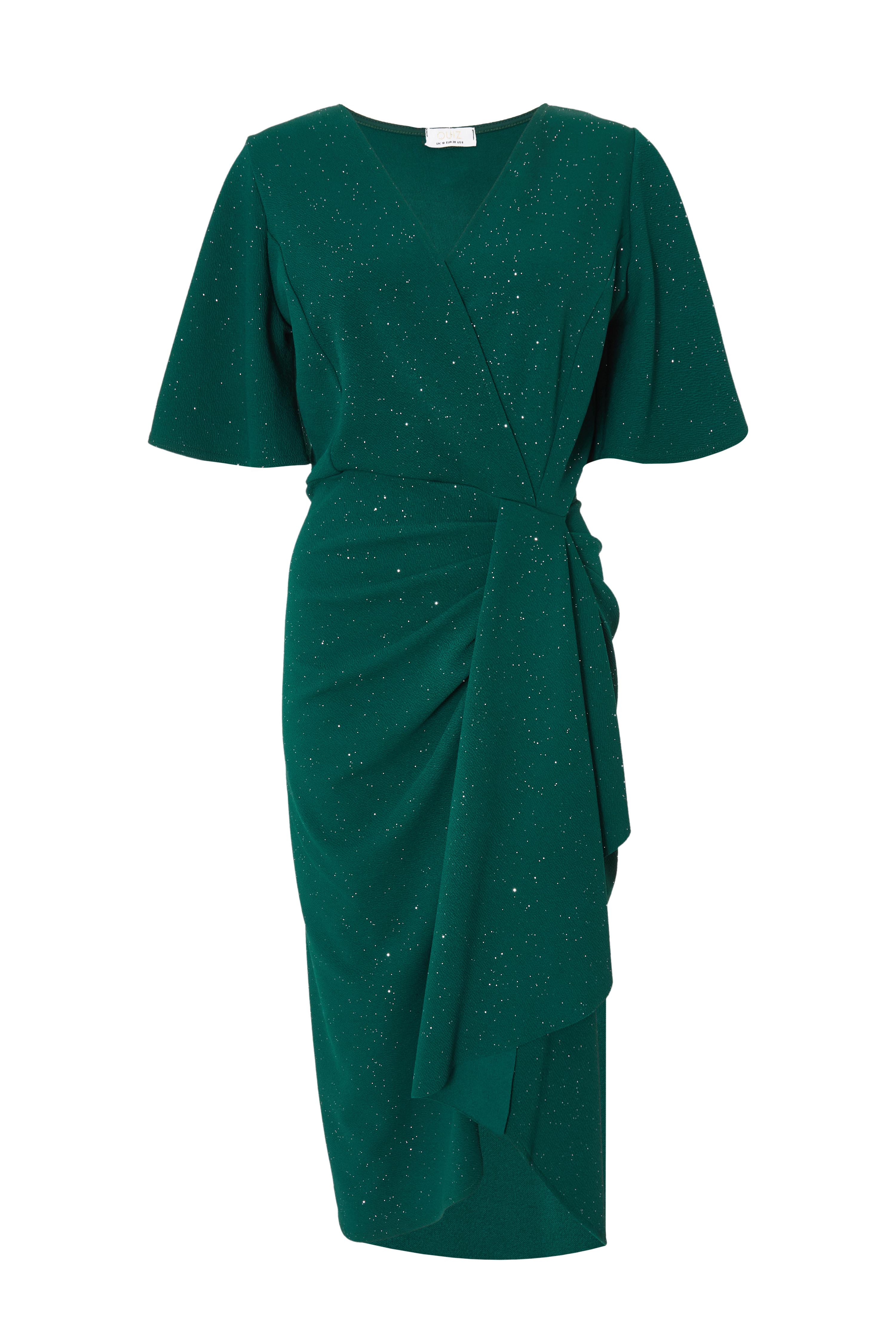 Bottle Green Glitter Ruched Midi Dress QUIZ Clothing