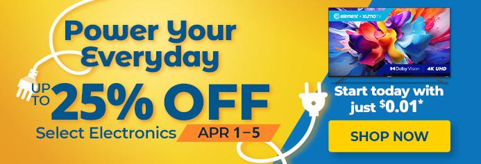 Save on select electronics. April 1 - 5, 2026. Product exclusions and other restrictions apply.