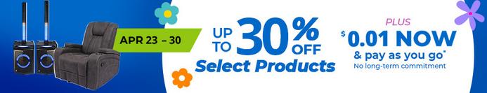 Up to 30% Off Select Products Apr 23 - 30. Product exclusions and other restrictions apply.