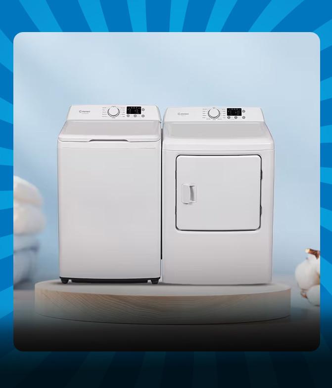 Washer and dryer set.
