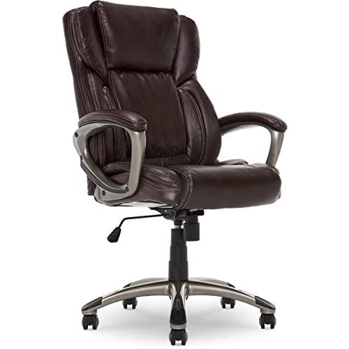 Brown Leather Office Desk Chair with Adjustable Lumbar