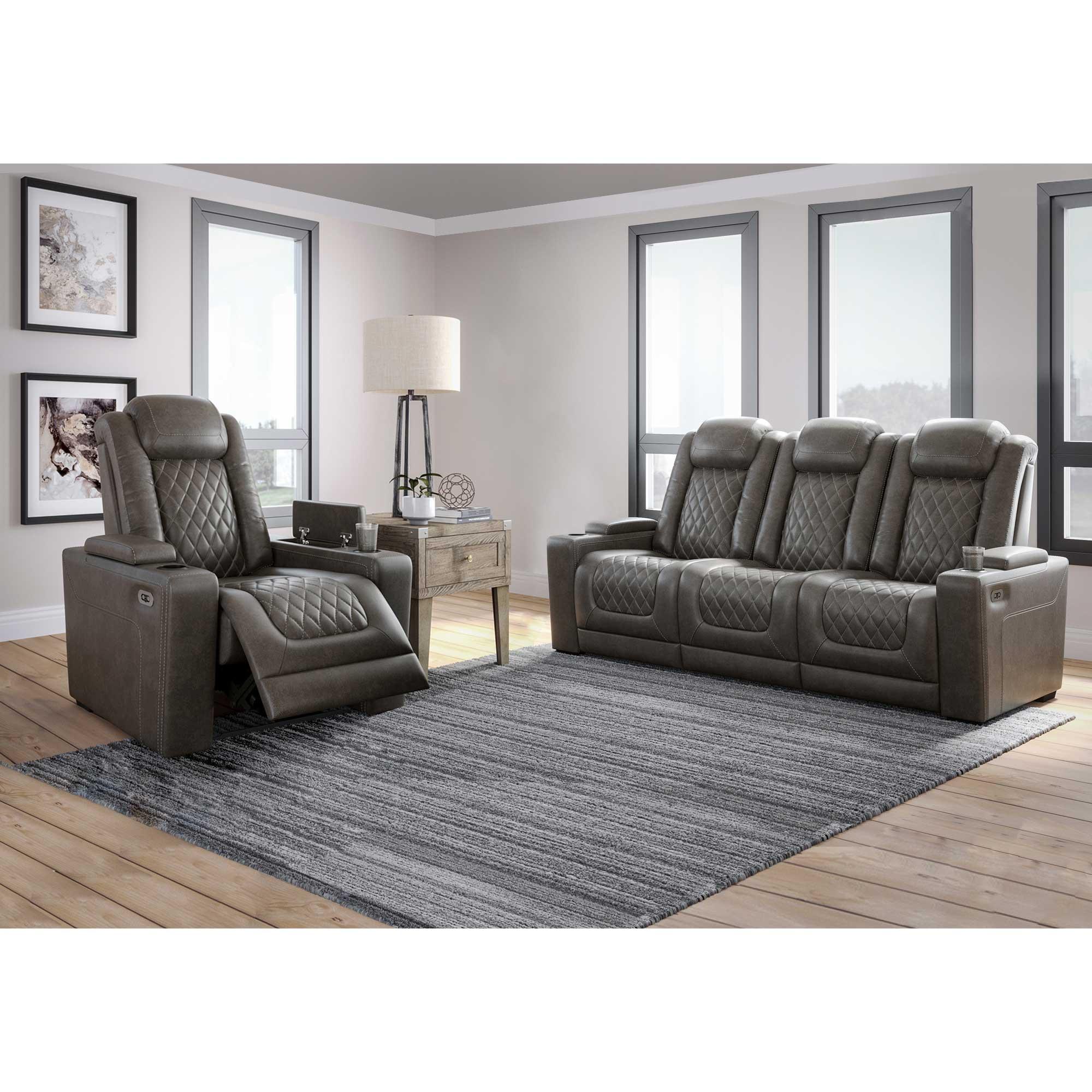 Juego de muebles reclinables manuales para sala de estar, sofá de cuero con  consola de almacenamiento, sofá biplaza y silla reclinable para sala de