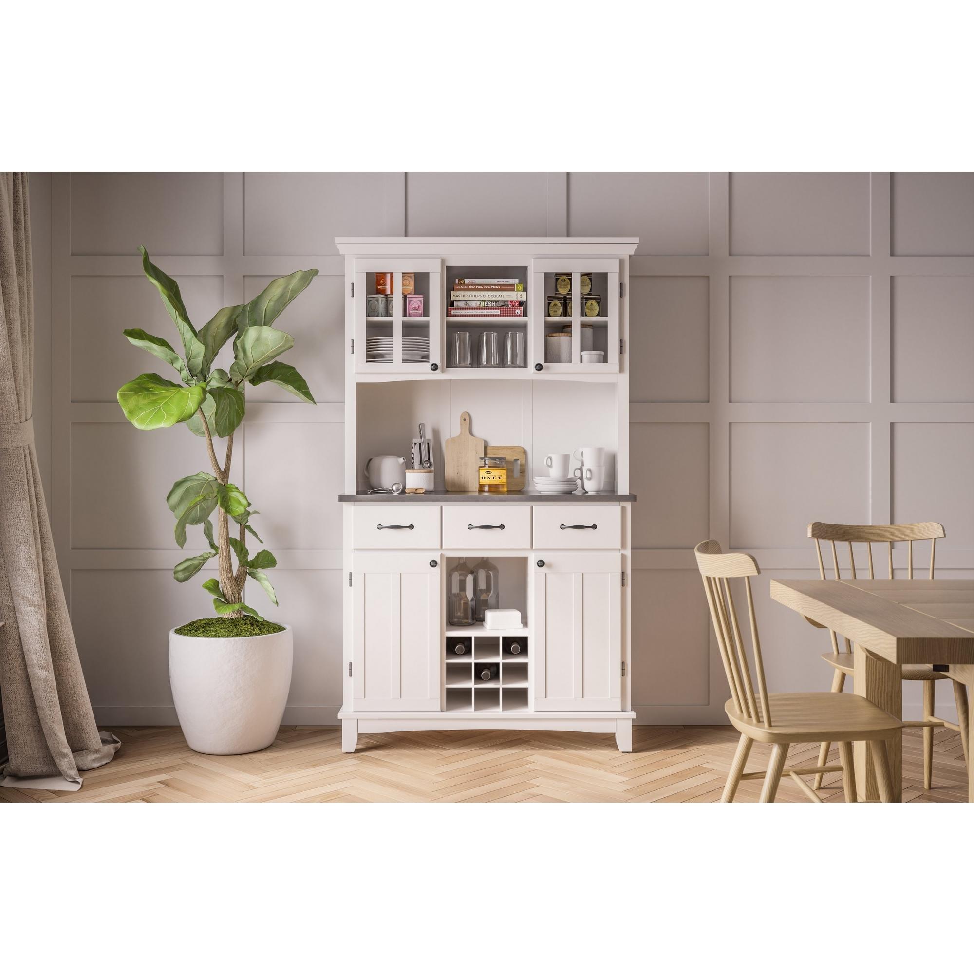 Buffet Server with Hutch, Off-White, Steel