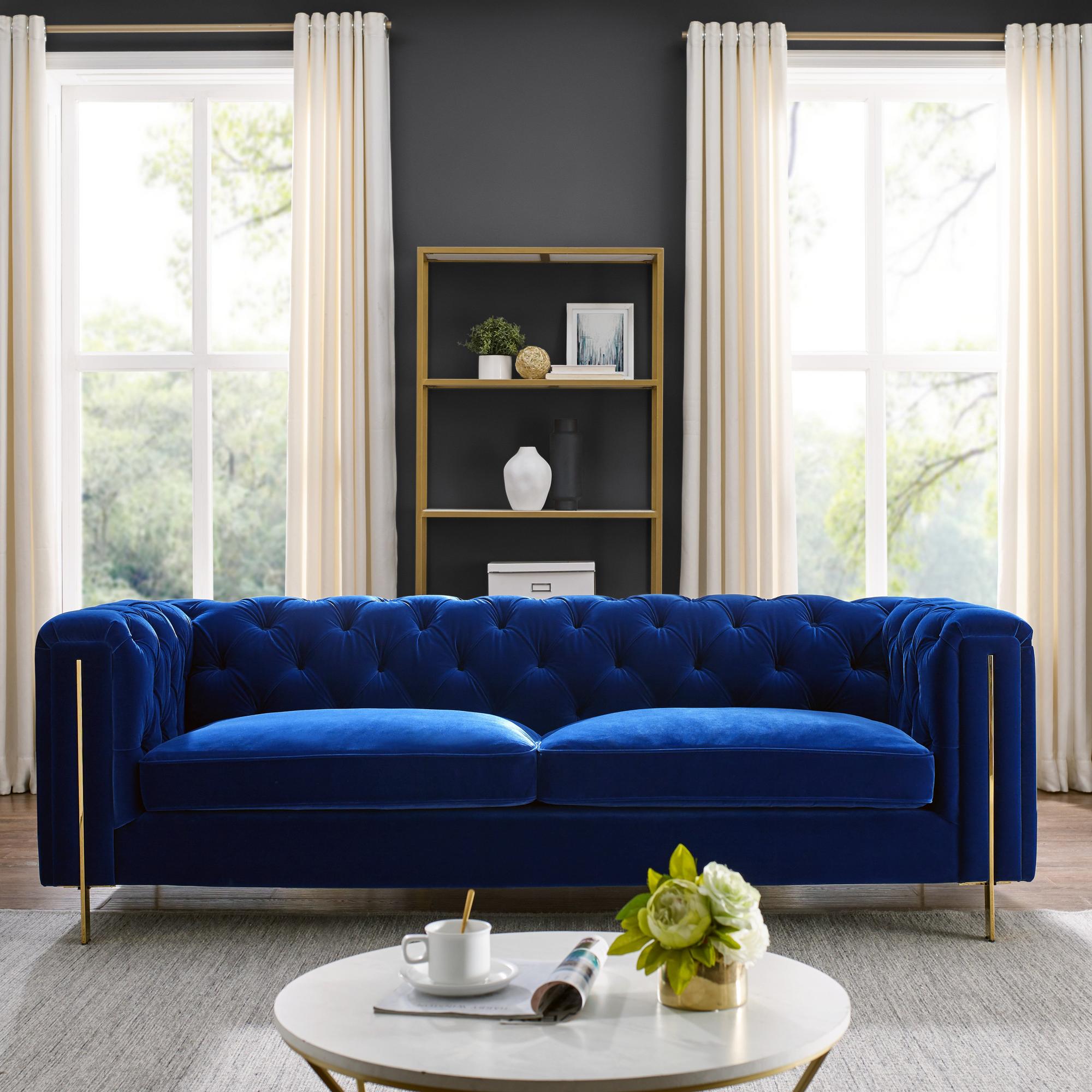 Charlene Blue Velvet Tufted Sofa