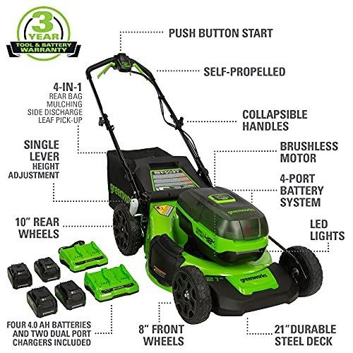 Greenworks 60V 25 Cordless Brushless Self-Propelled Lawn Mower with Two  (2) 4.0Ah Batteries & Dual-Port Charger