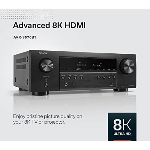 Denon AVR-S570BT 5.2 Channel AV Receiver - 8K Ultra HD Audio & Video,  Enhanced Gaming Experience, Wireless Streaming via Built-in Bluetooth, (4)  8K