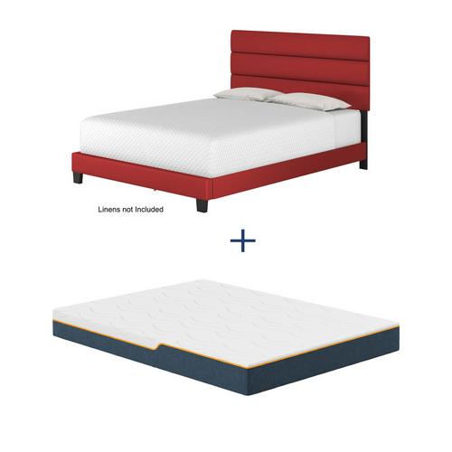 Full size bed foam matress with bed frame and headboard